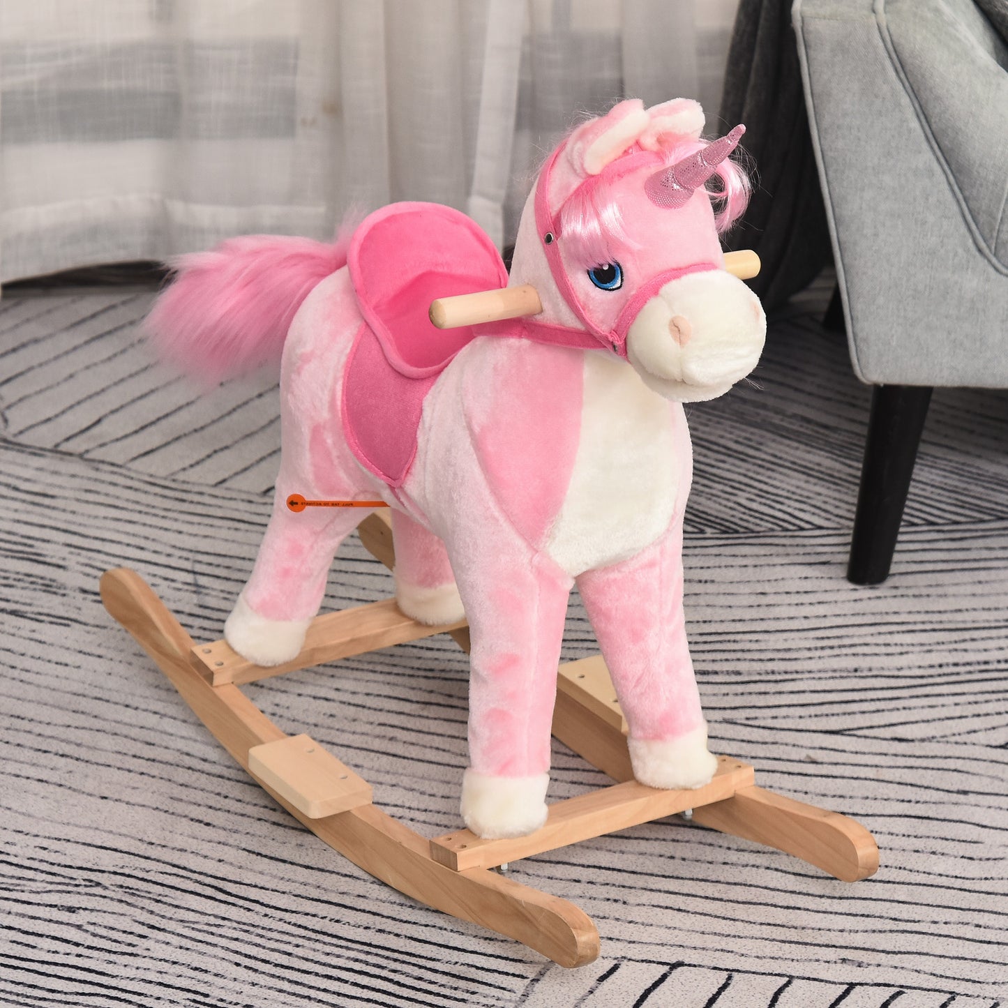 HOMCOM Kids Unicorn Plush Rocking Ride On w/ Sound Pink