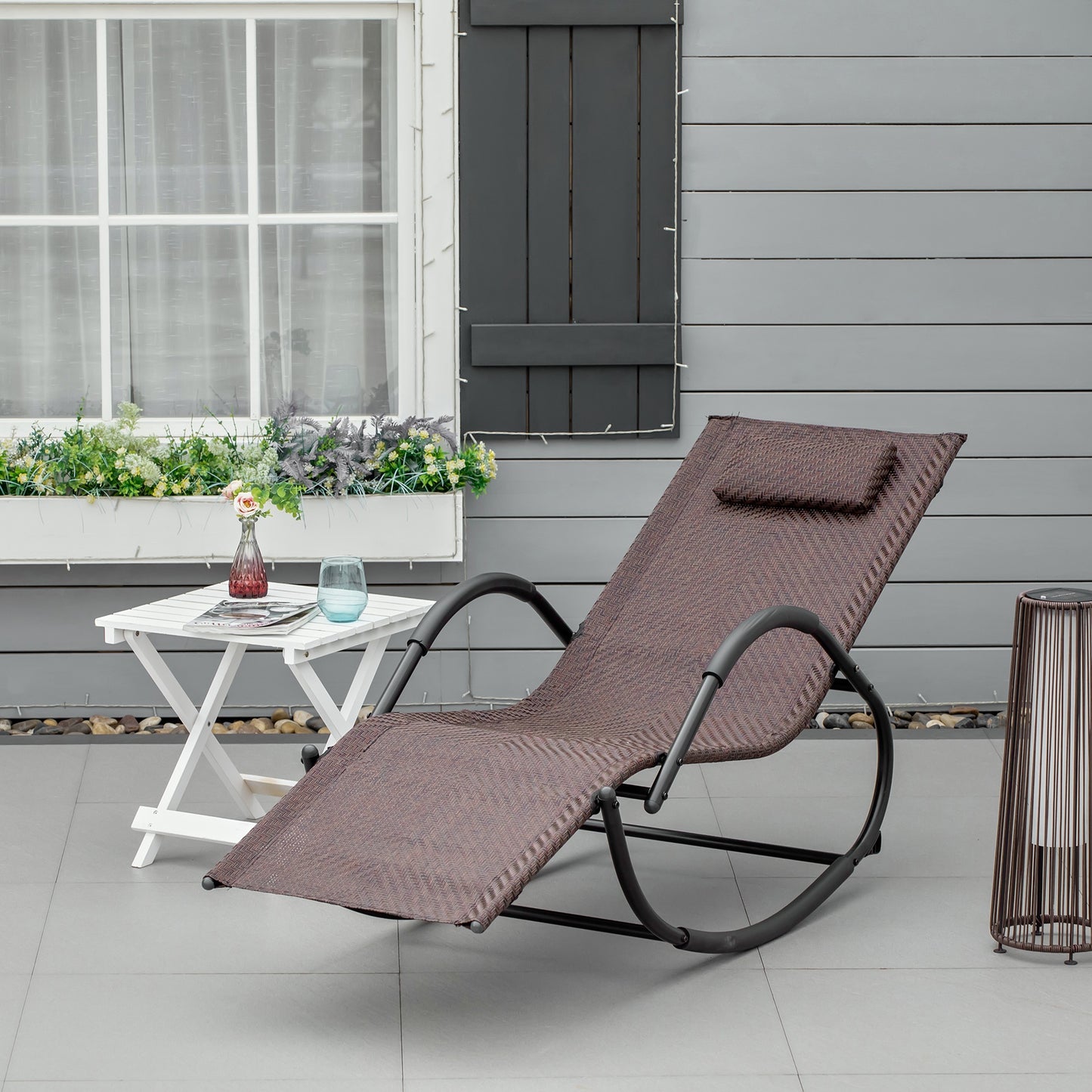 Outsunny Zero Gravity Rocking Lounge Chair w/ Pillow for Indoor & Outdoor Texteline Brown
