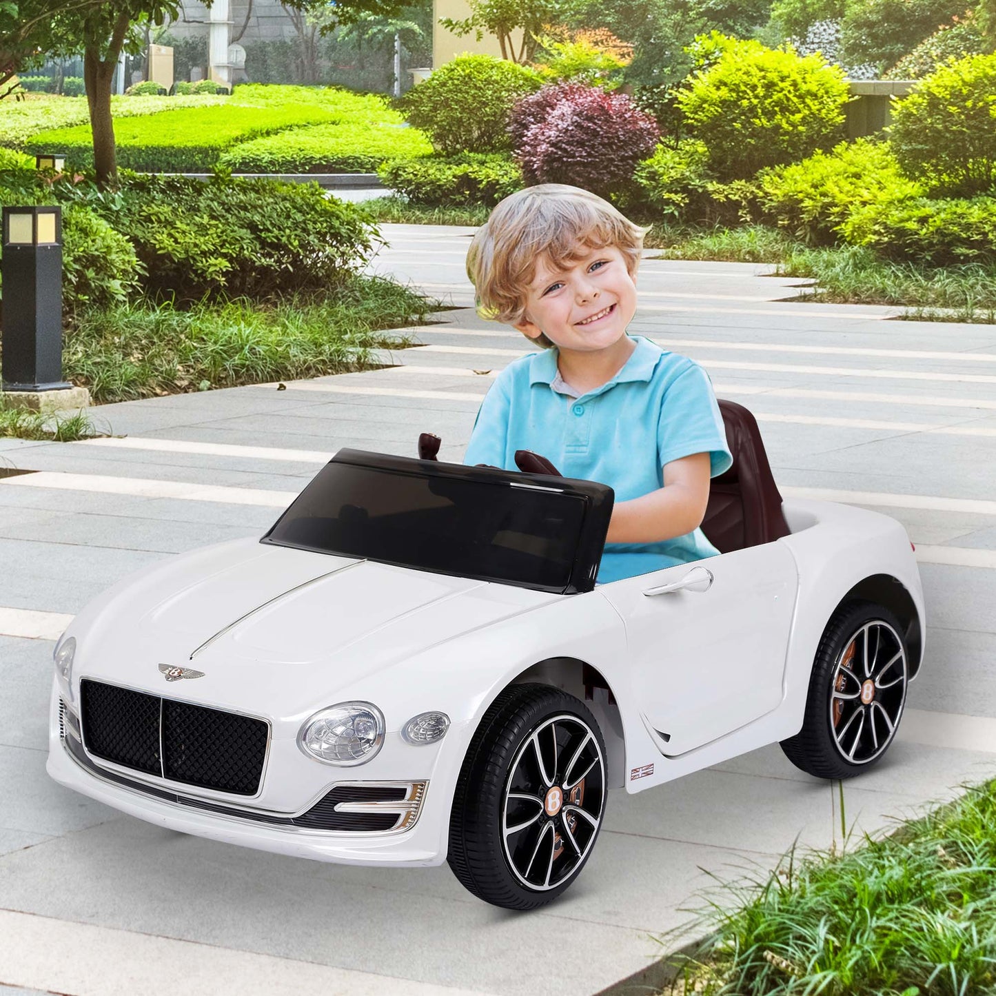HOMCOM Kids Electric Car Kids Ride on Toys W/ LED Lights-White