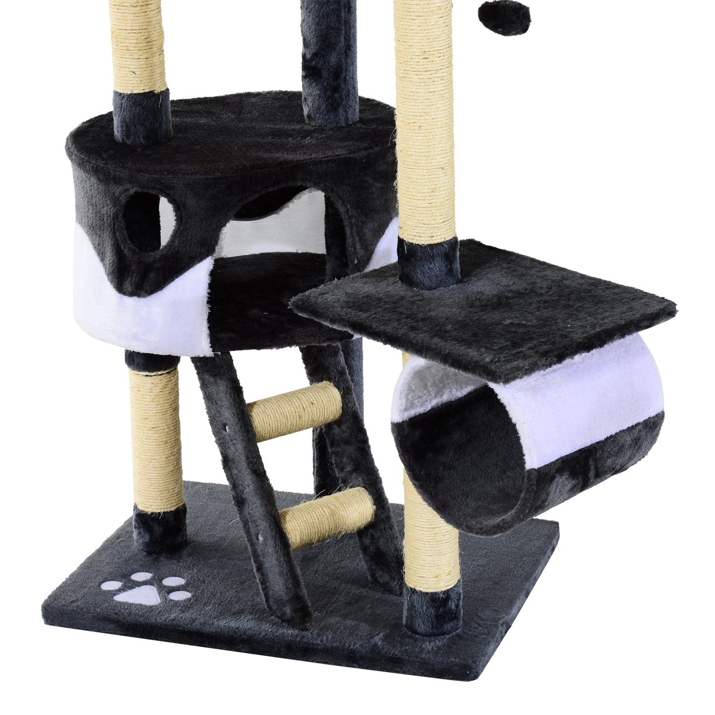 Pawhut 60L x 45W x 240-260H cm Cat Tree Kitten Condo Fun House Adjustable Grey & White