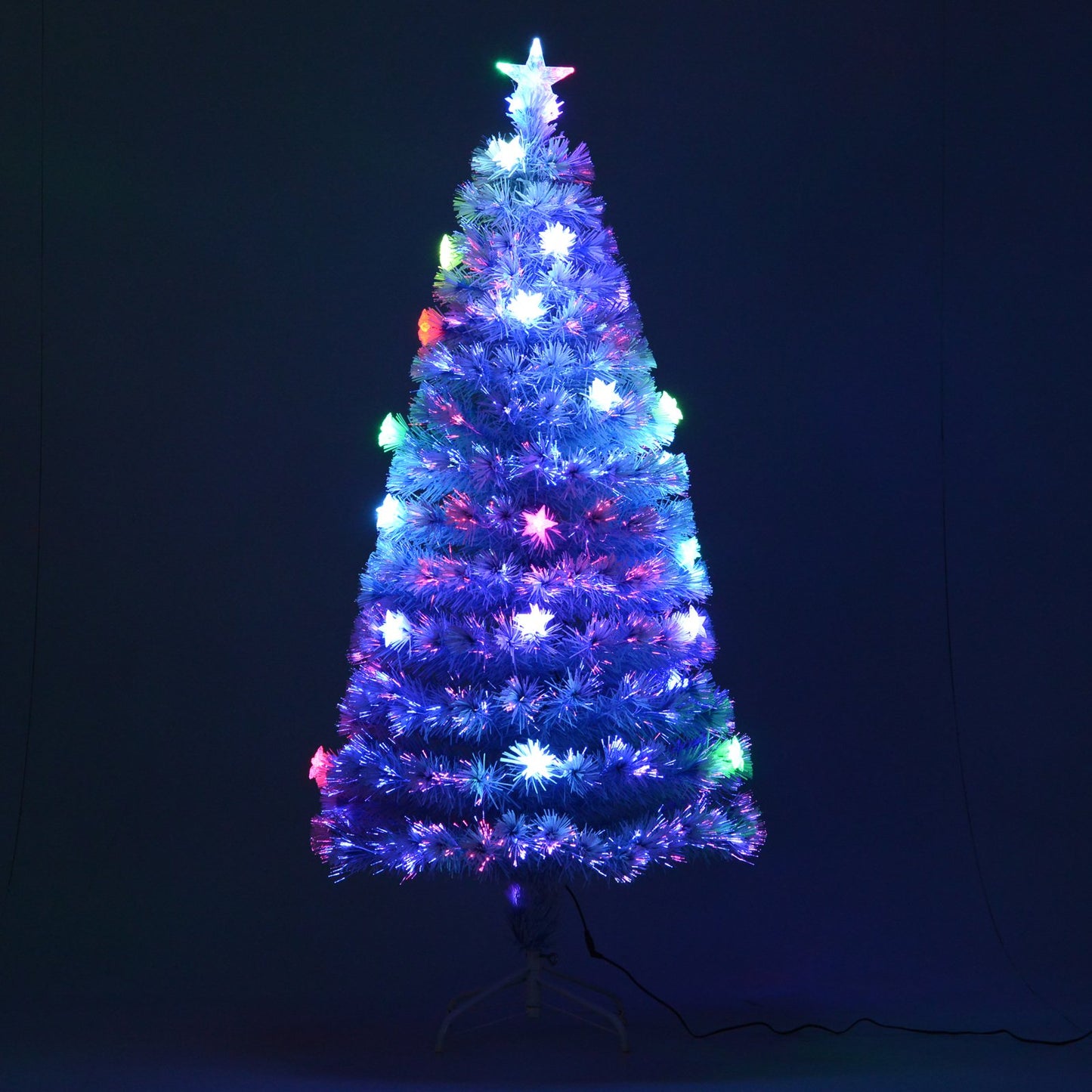 HOMCOM Artificial Fibre Optic Christmas Tree Seasonal Decoration w/ 20 LED Lights Pre-Lit Easy Store White Blue 5FT