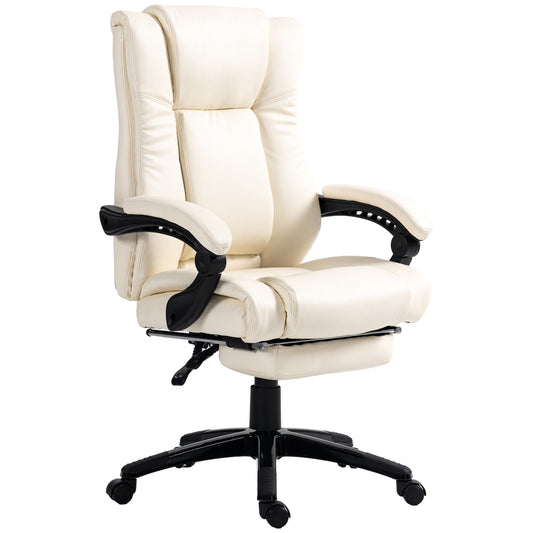 Vinsetto PU Leather Office Chair Swivel Computer Chair with Footrest Wheels Adjustable Height Cream White