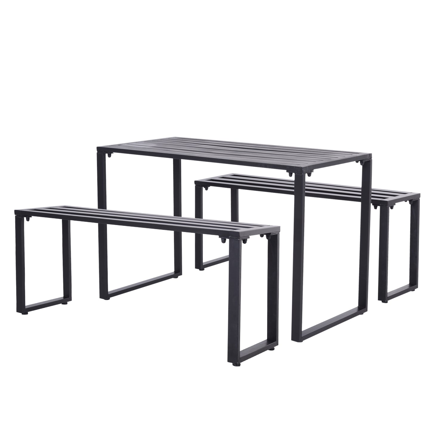 Outsunny 3 Pcs Metal Table W/Bench Set-Black
