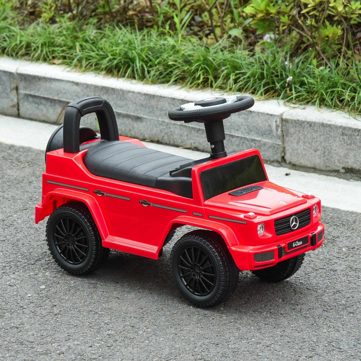 HOMCOM Benz G350 Push Handle Sliding Car w/Horn No Power Under Seat Storage Red