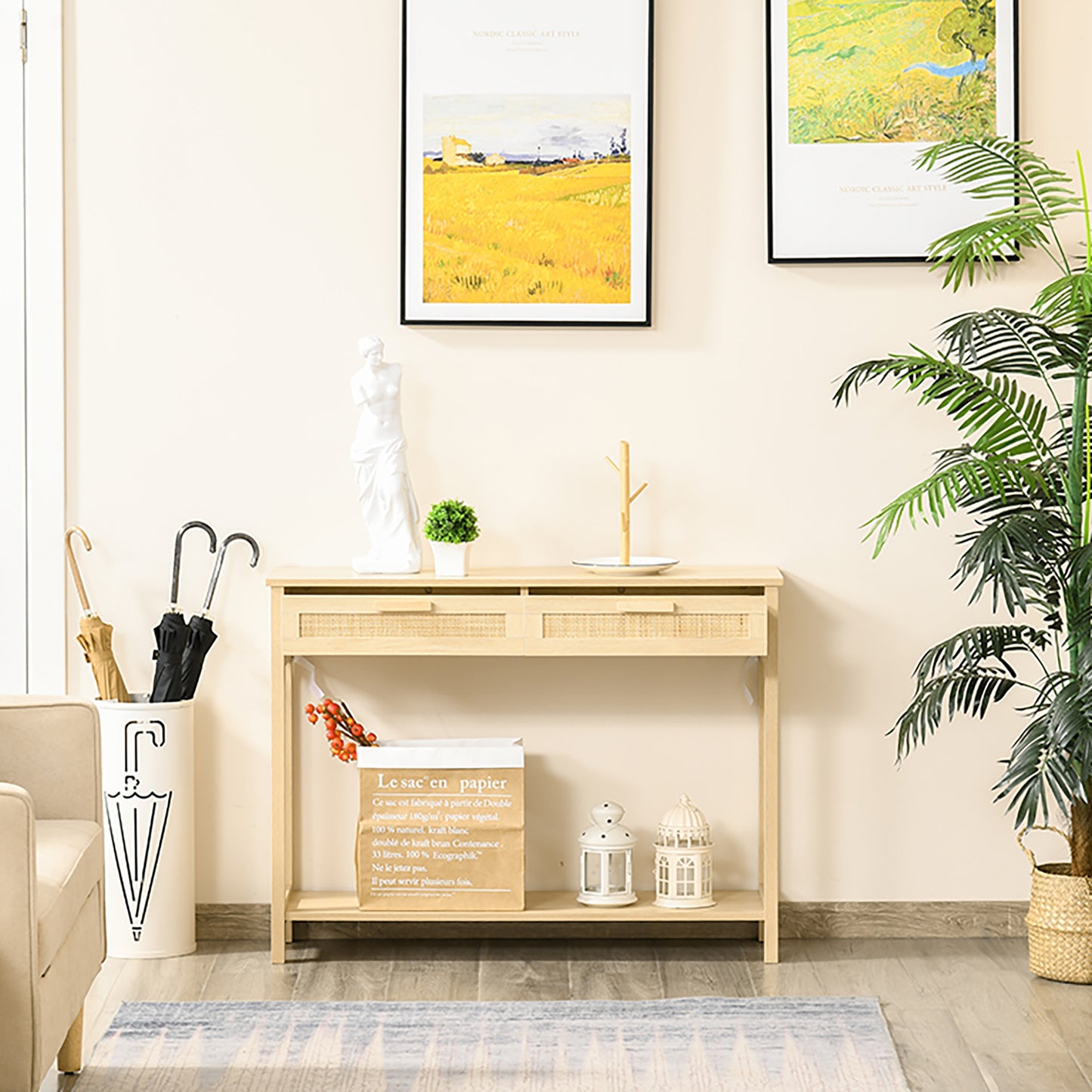 HOMCOM Console Sofa Table Hallway Side Desk w/ Shelf Drawer for Entryway Bedroom