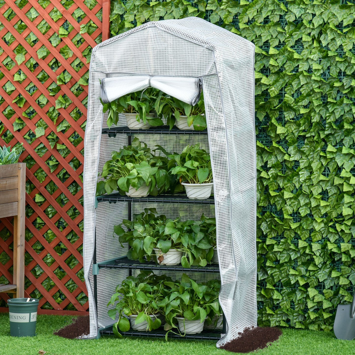 Outsunny Portable 4-Tier Mini Greenhouse Plant Grow House Shed w/ Clear Cover Outdoor