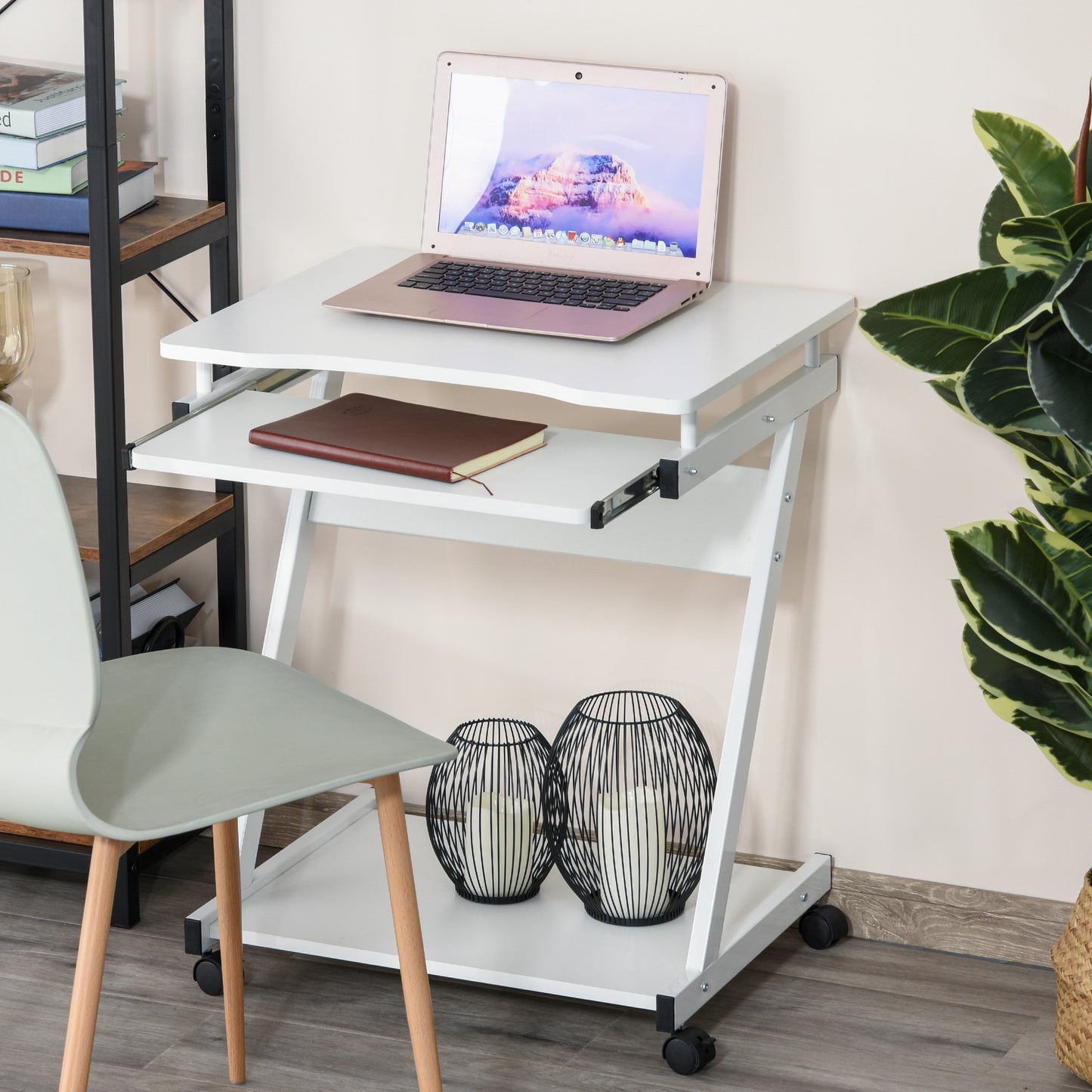 HOMCOM Particle Board Rolling Computer Desk w/ Wheel Lock - White