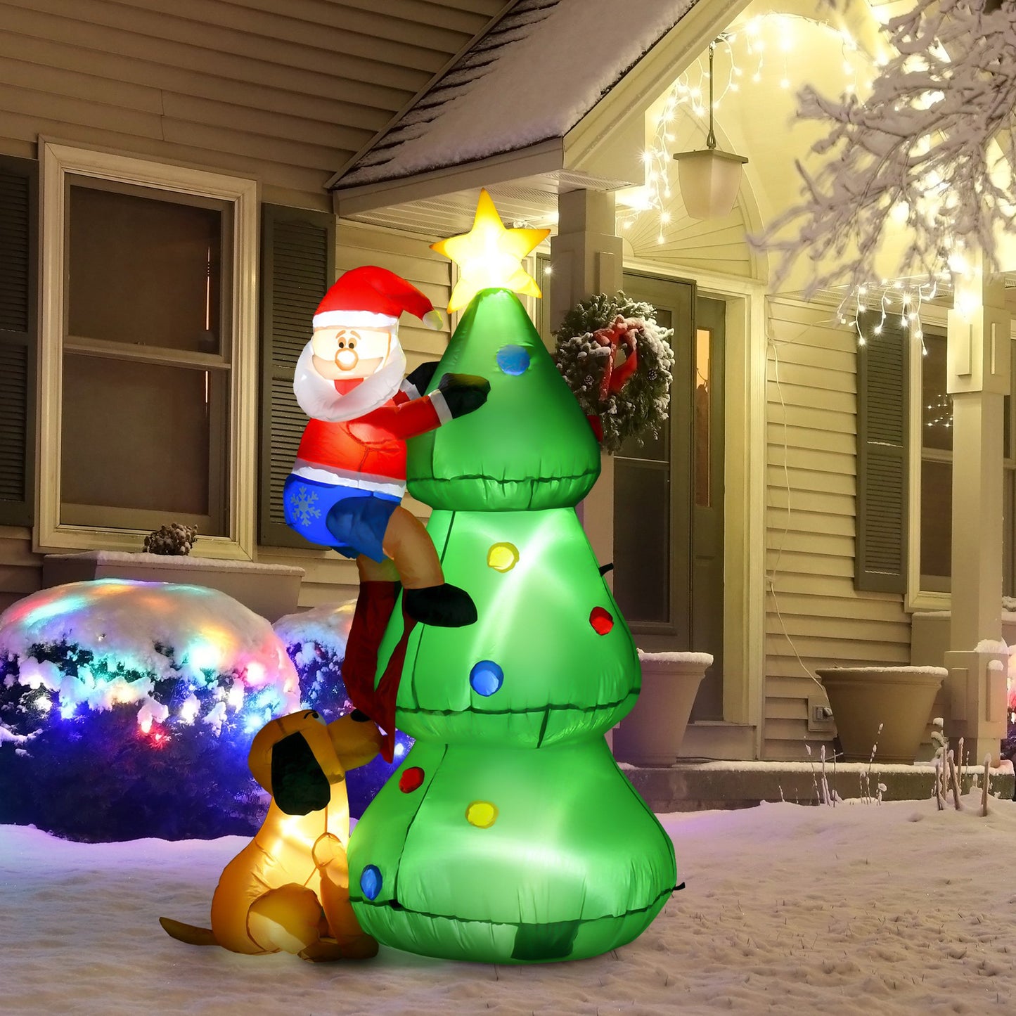 HOMCOM 6FT Inflatable Christmas Tree, LED Lighted with Santa Claus Dog Decoration