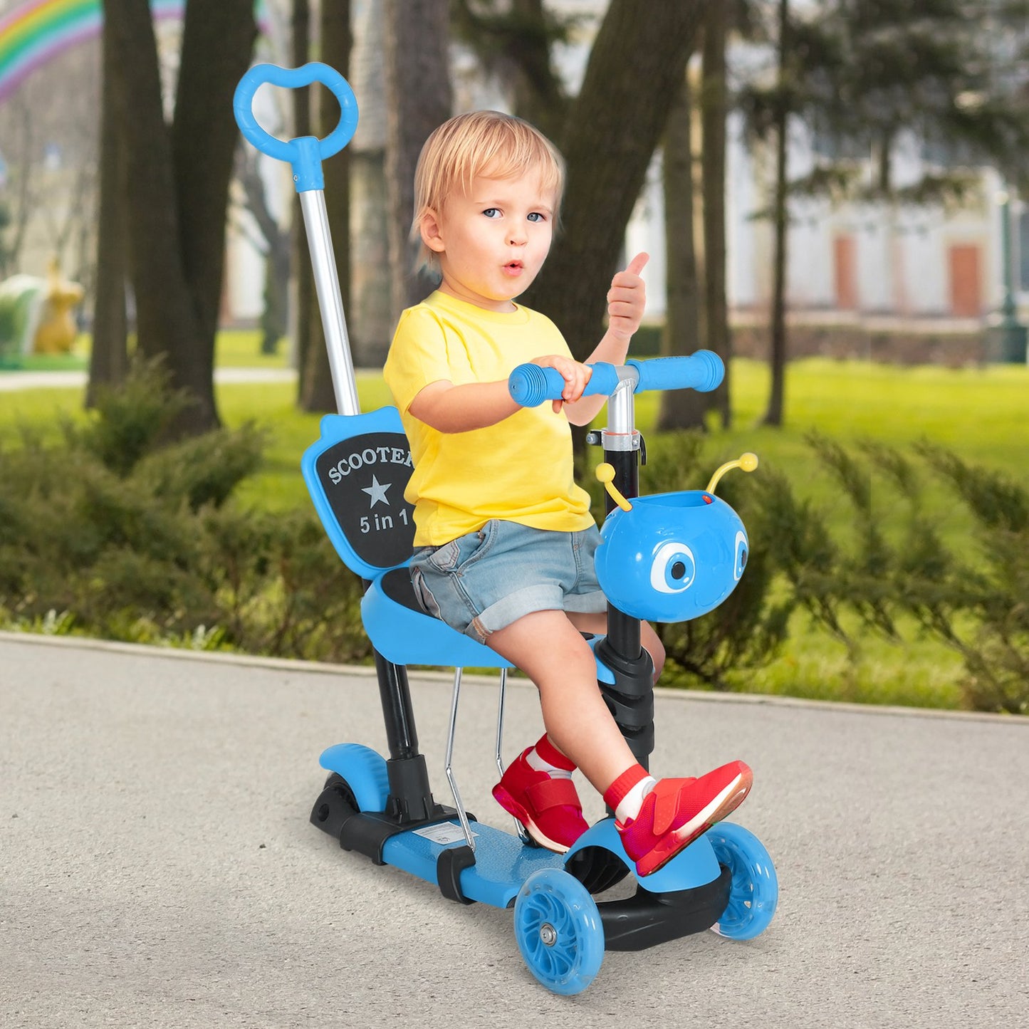 HOMCOM 5-in-1 Kids Kick Scooter W/Removable Seat-Blue