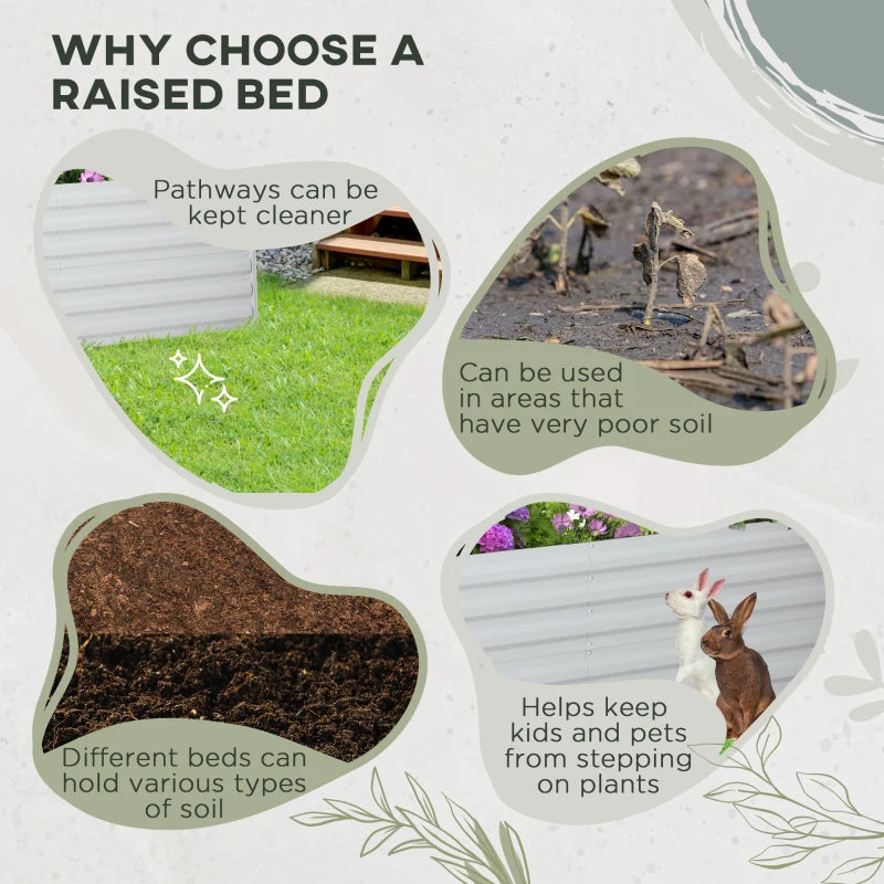 Outsunny Raised Beds for Garden, Galvanised Steel Outdoor Planters with Multi-reinforced Rods, 180 x 90 x 59 cm, Grey