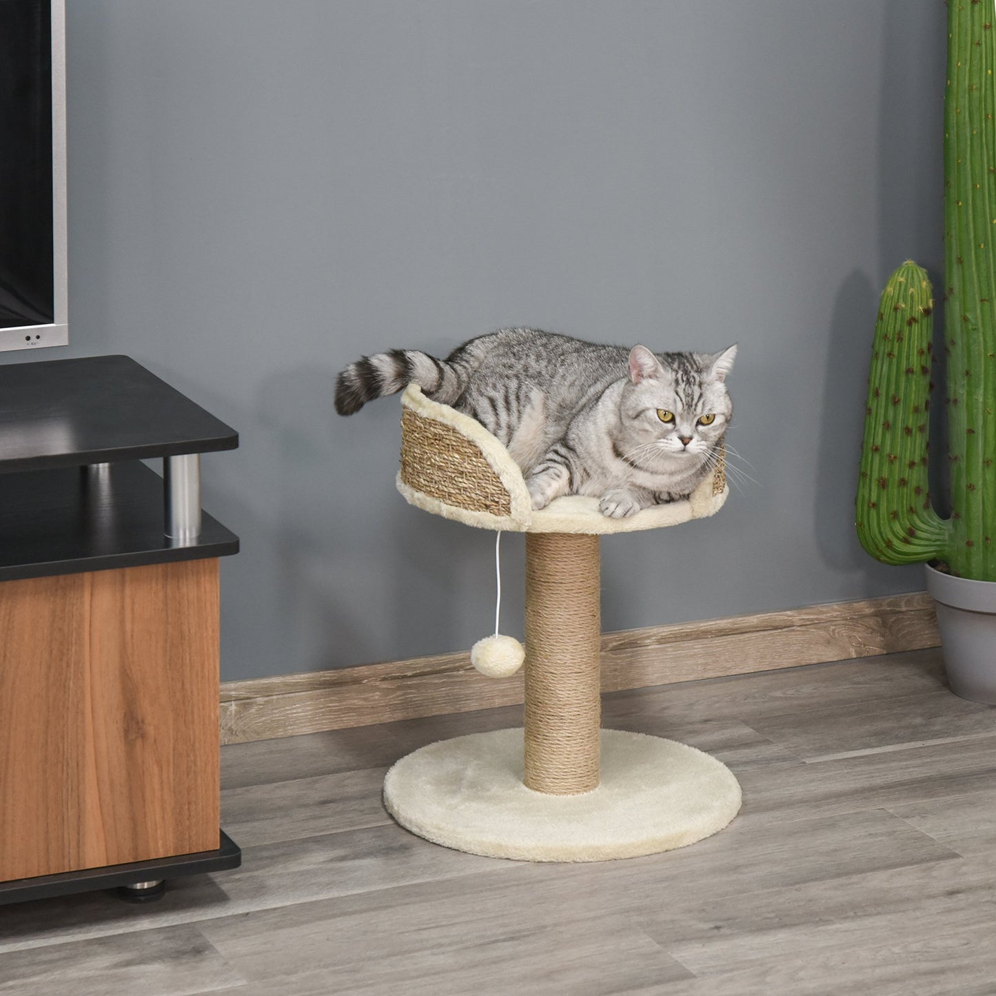 PawHut Cats Elevated Jute Rope Scratching Tree w/ Dangle Toy