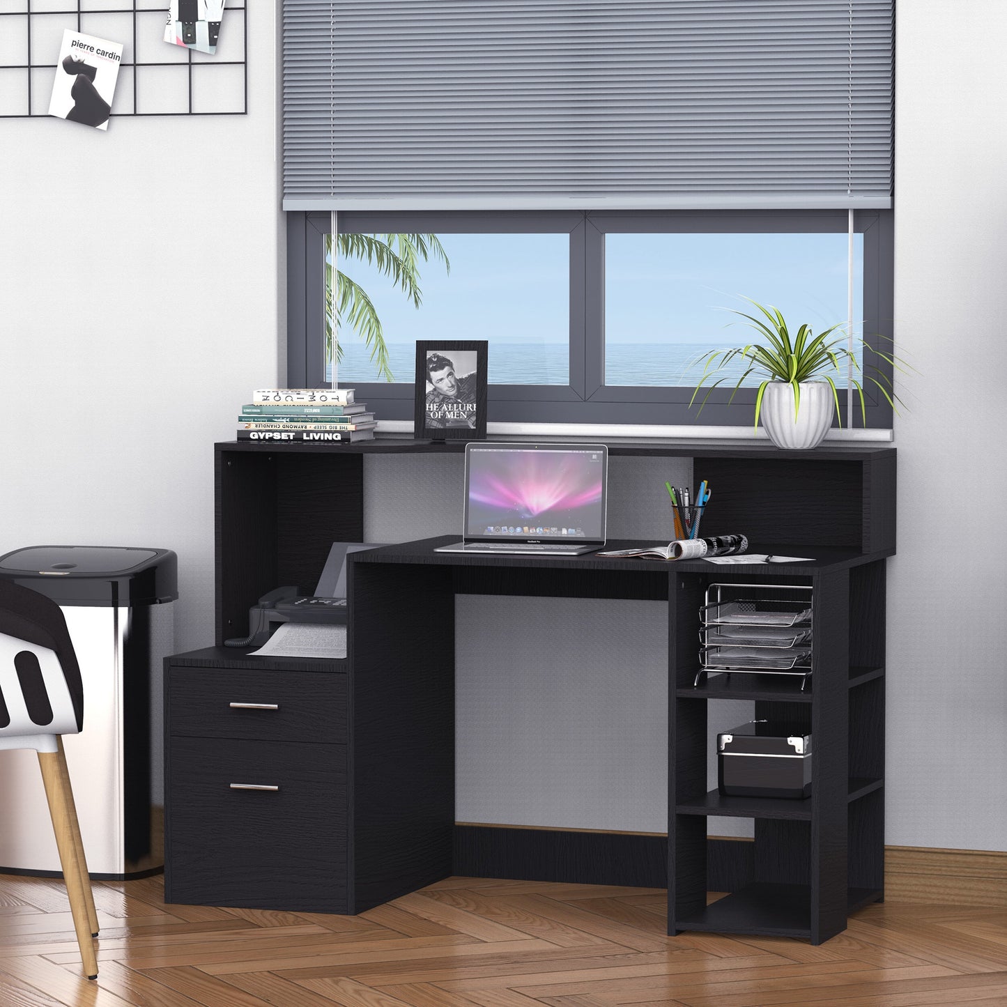 HOMCOM Computer Desk PC Table Wooden Workstation Executive Home Office Furniture Shelf