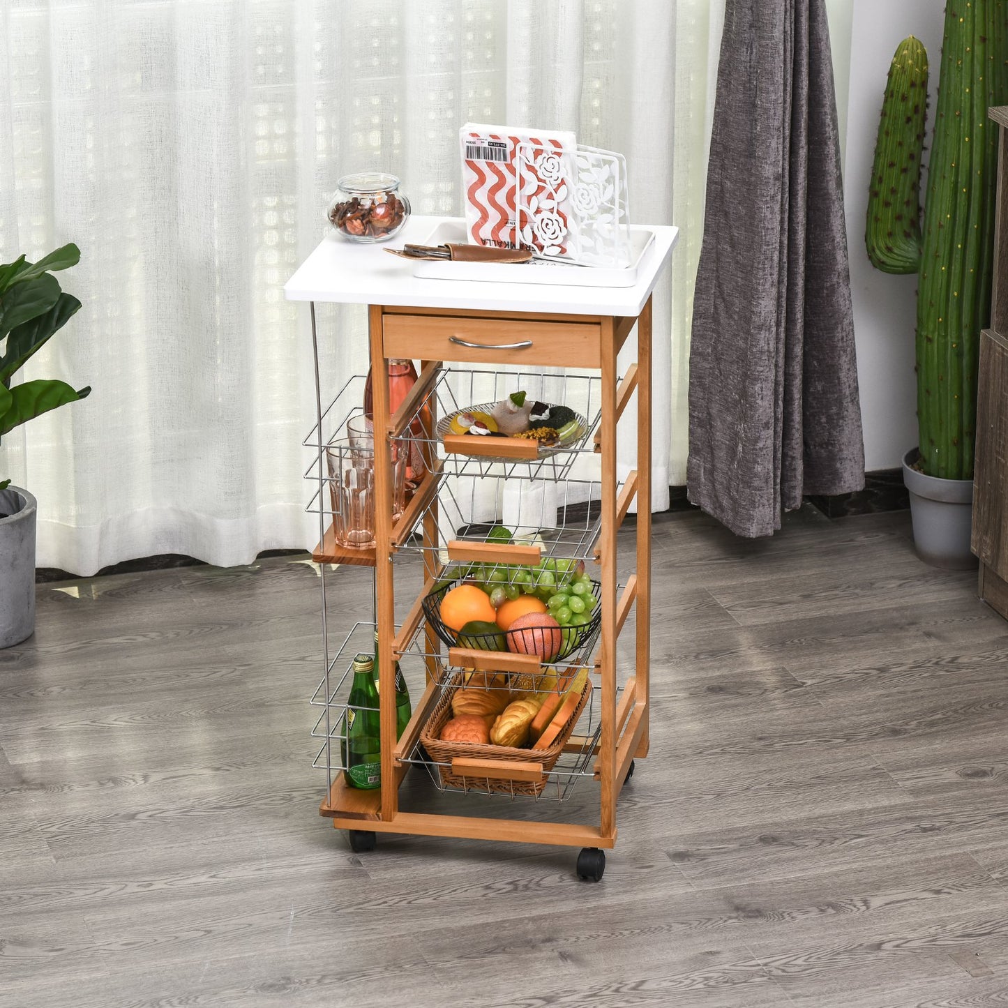 HOMCOM MDF Multifunction Kitchen Island Trolley Brown