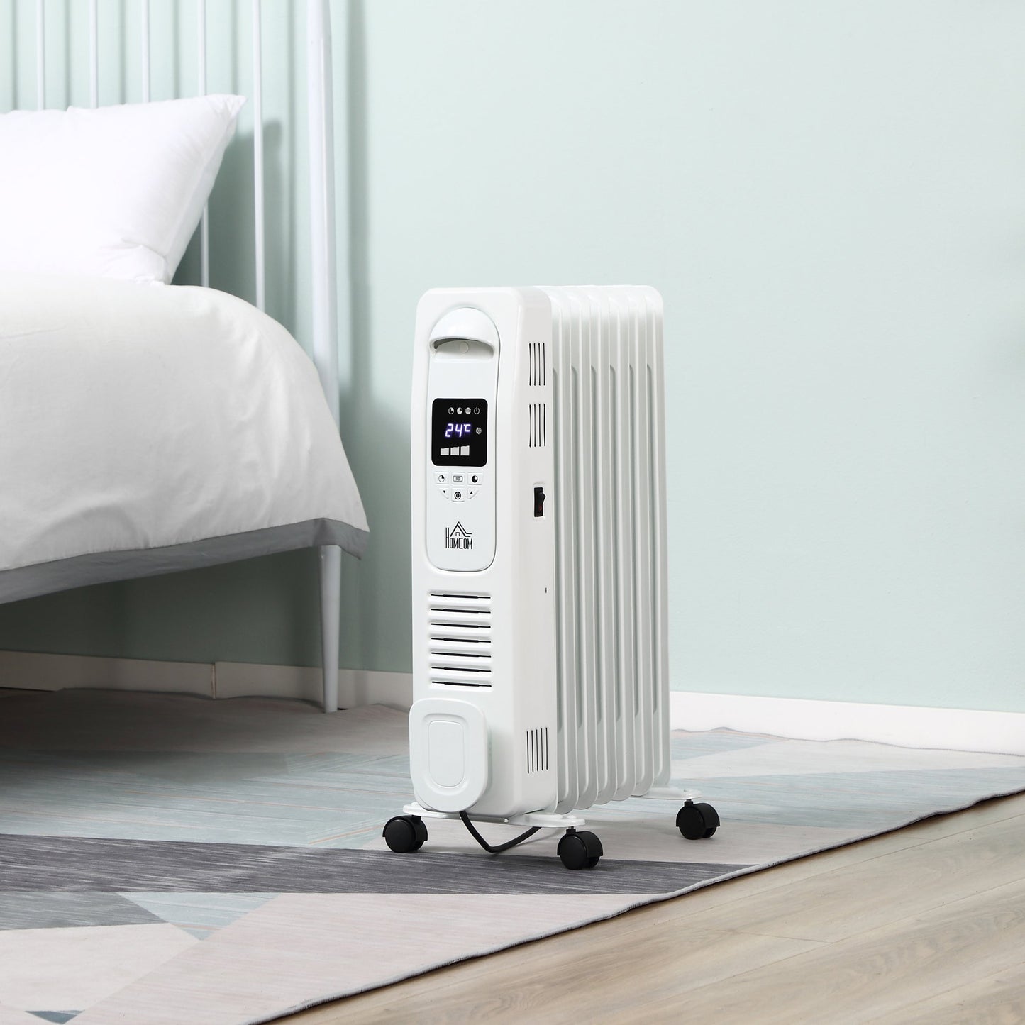 HOMCOM 1630W Oil Filled Radiator, 7 Fin Portable Heater w/ Timer Remote Control White