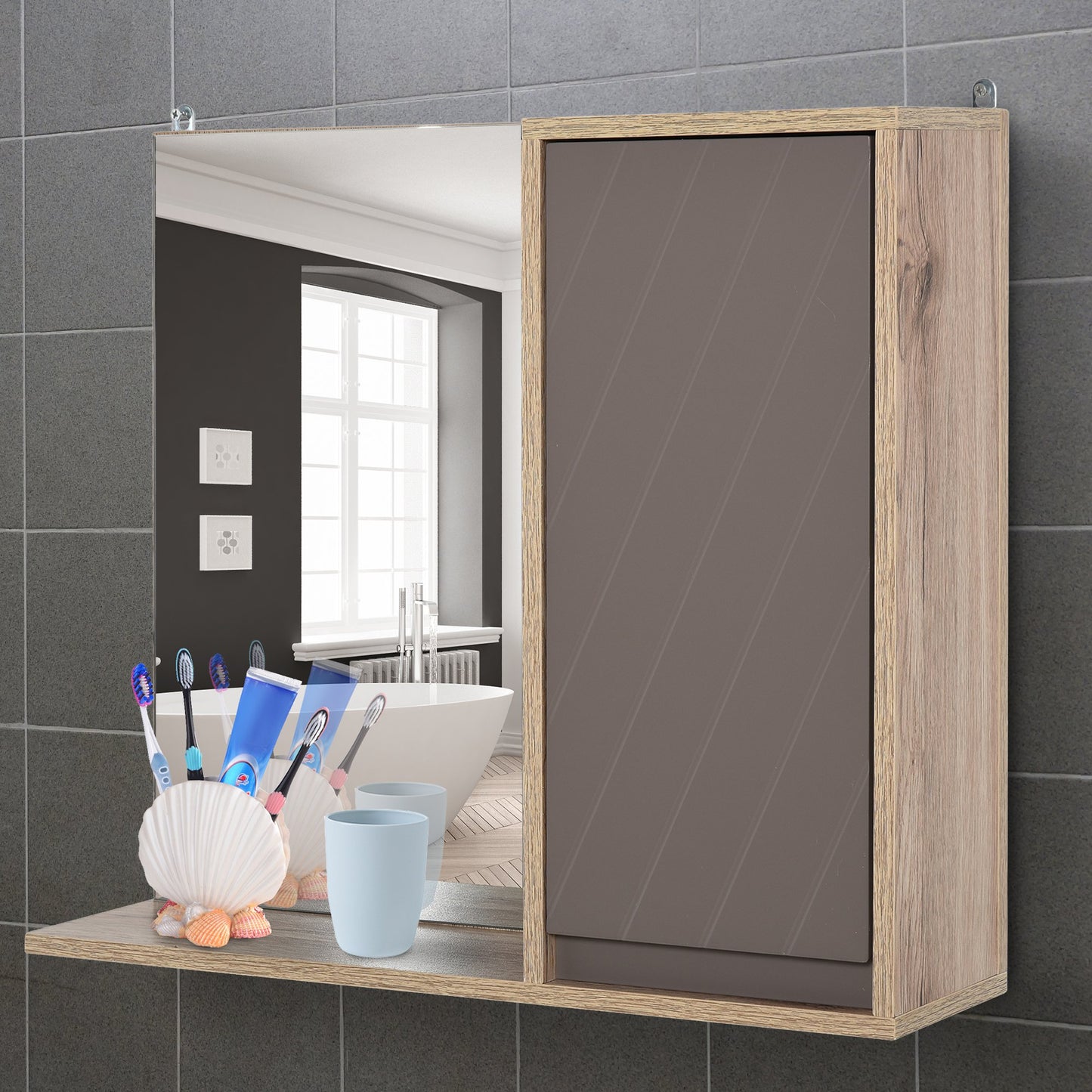 HOMCOM MDF Wall Mounted Bathroom Cabinet w/ Mirror
