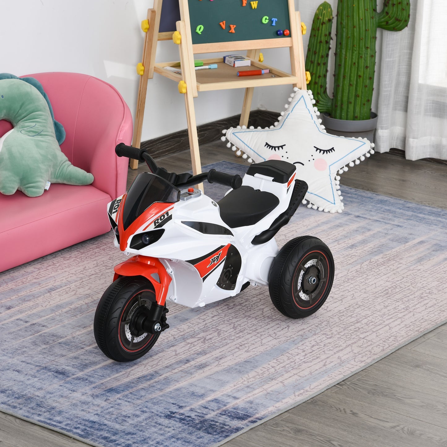 HOMCOM Toddlers 3-Wheel Plastic Motorcycle Push Walker Red/White