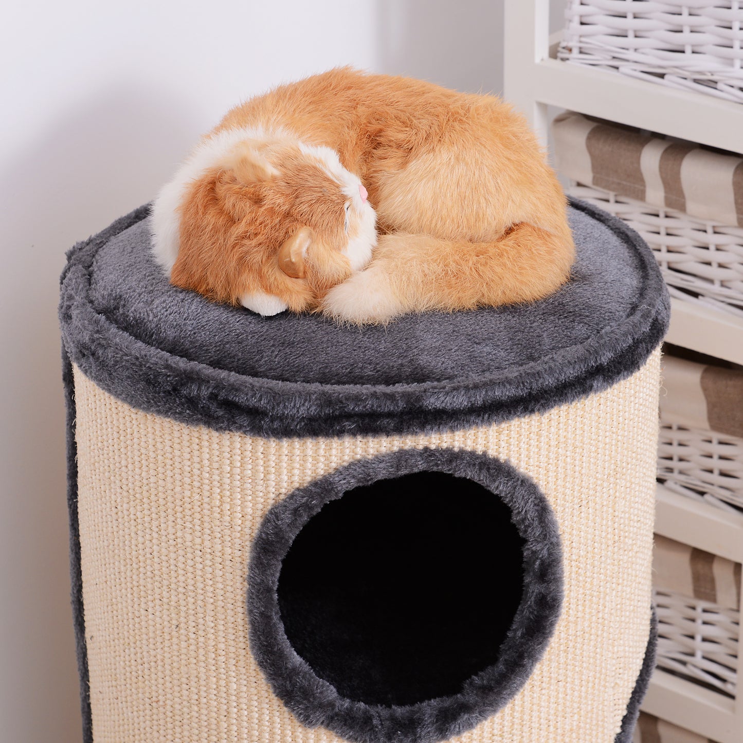 PawHut Cat Tree, Plush, Ø38x70H cm-Beige/Grey