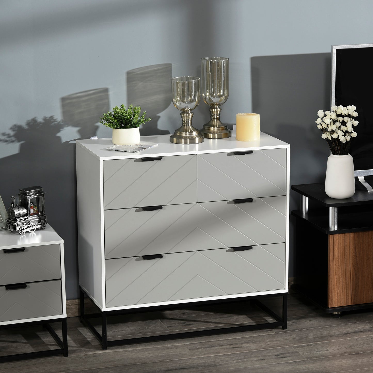 HOMCOM Particle Board 3-Tier Chest of Drawers Grey/White