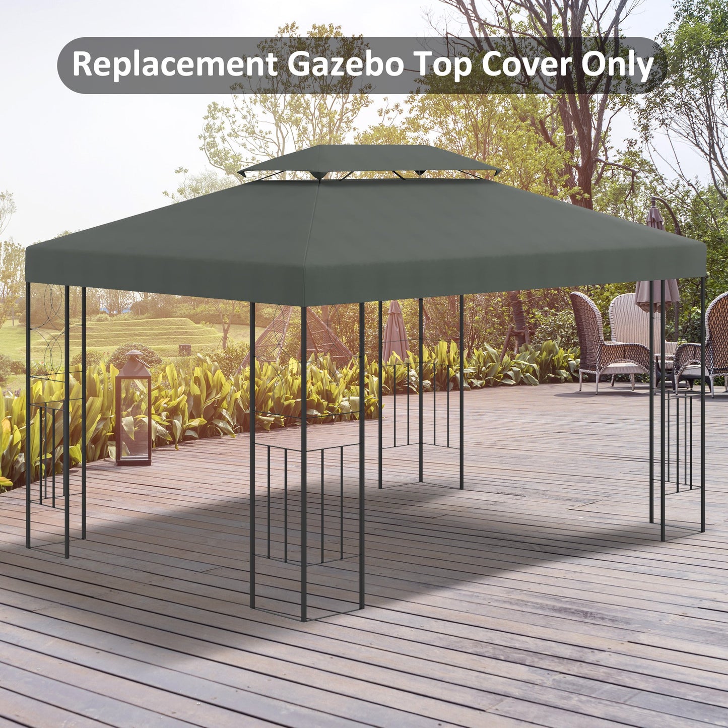 Outsunny 3x4m Gazebo Replacement Roof Canopy 2 Tier Top UV Cover Garden Patio Deep Grey