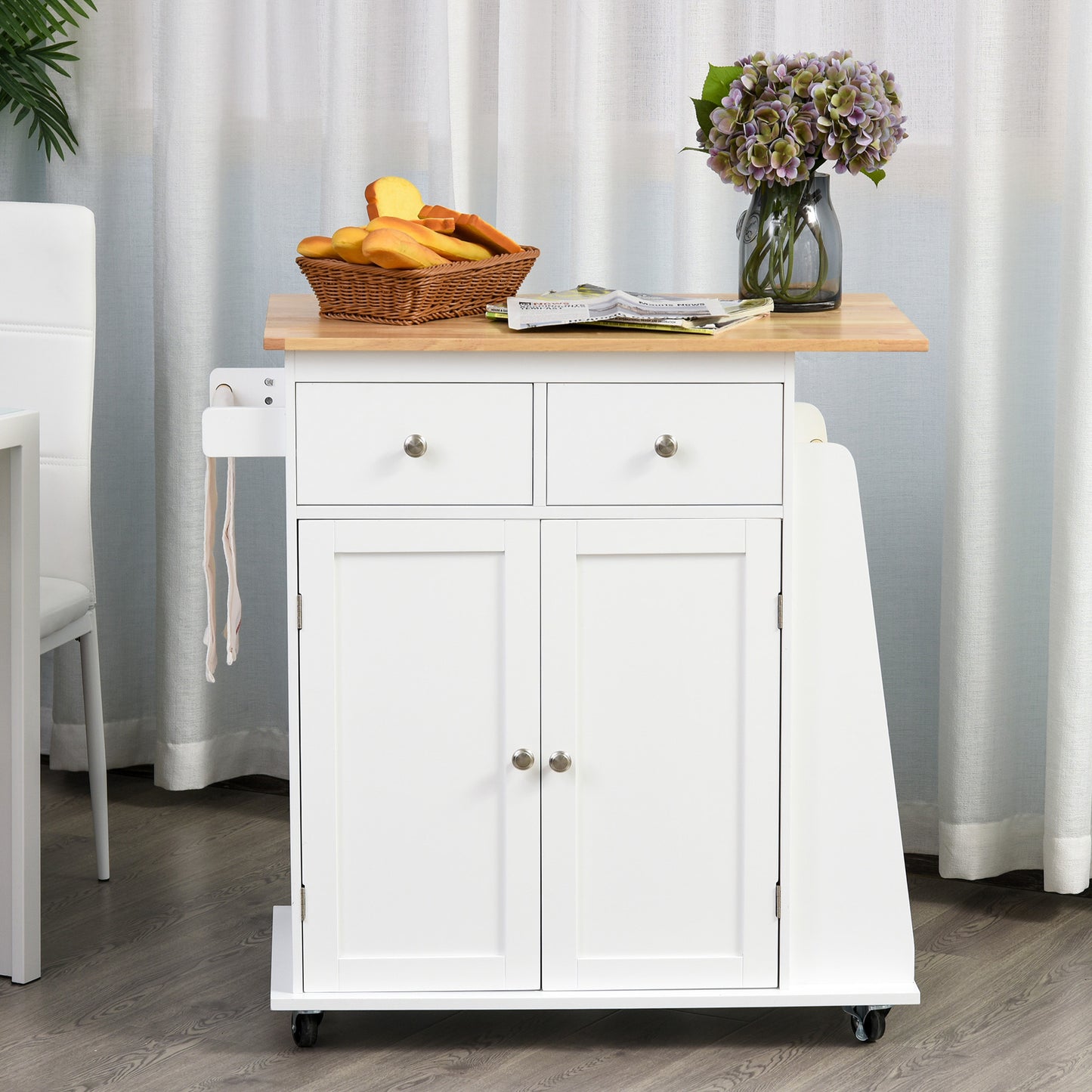 HOMCOM MDF Rolling Kitchen Island White