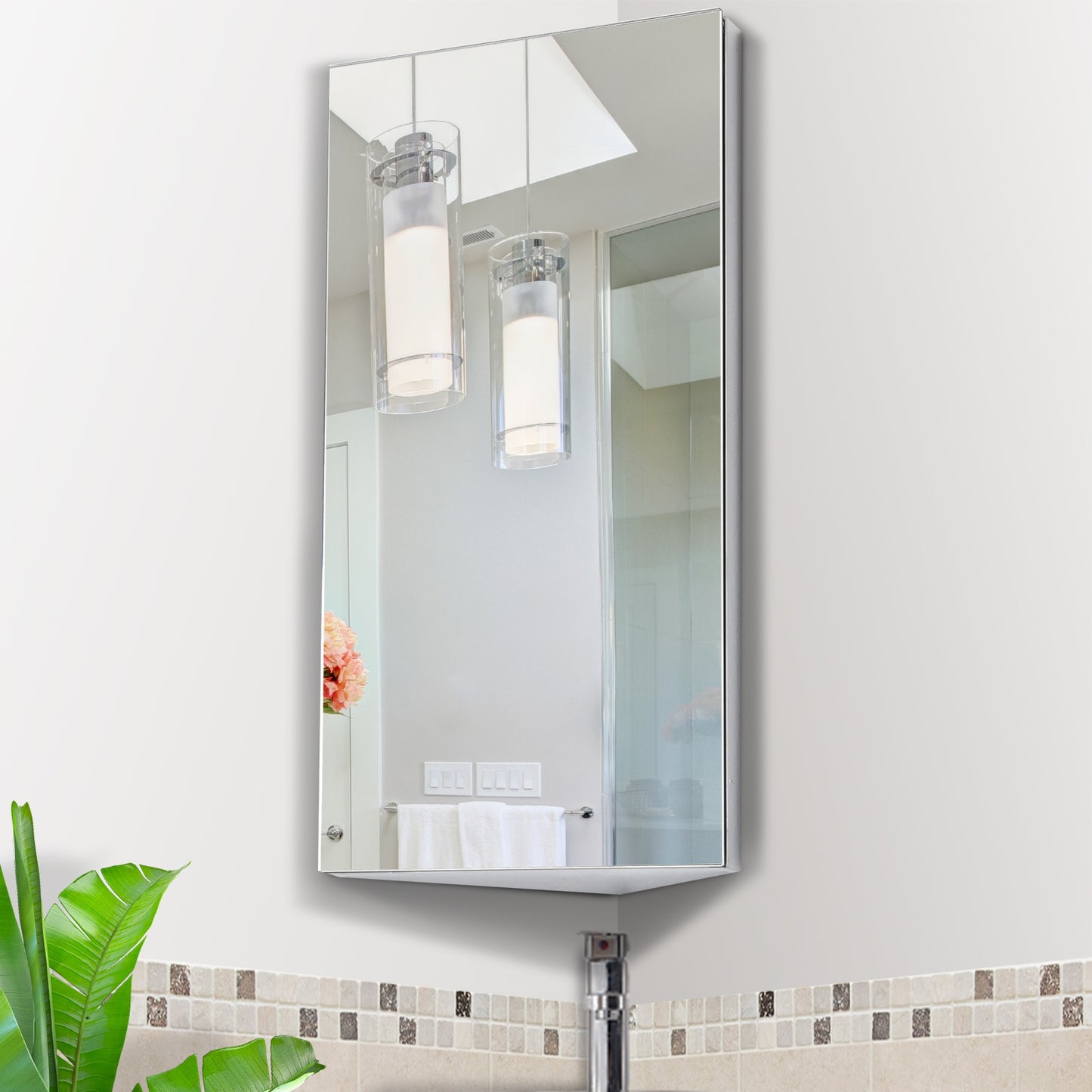 HOMCOM Stainless Steel Bathroom Corner Mirror Cabinet, 1 Door