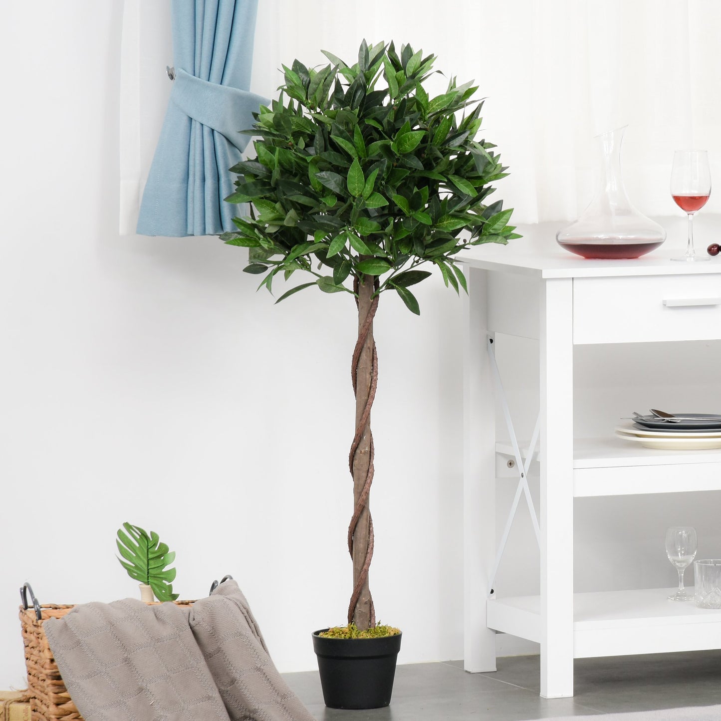 Outsunny Set of 2 Artificial Topiary Bay Laurel Ball Trees in Pot Indoor Outdoor, 120cm