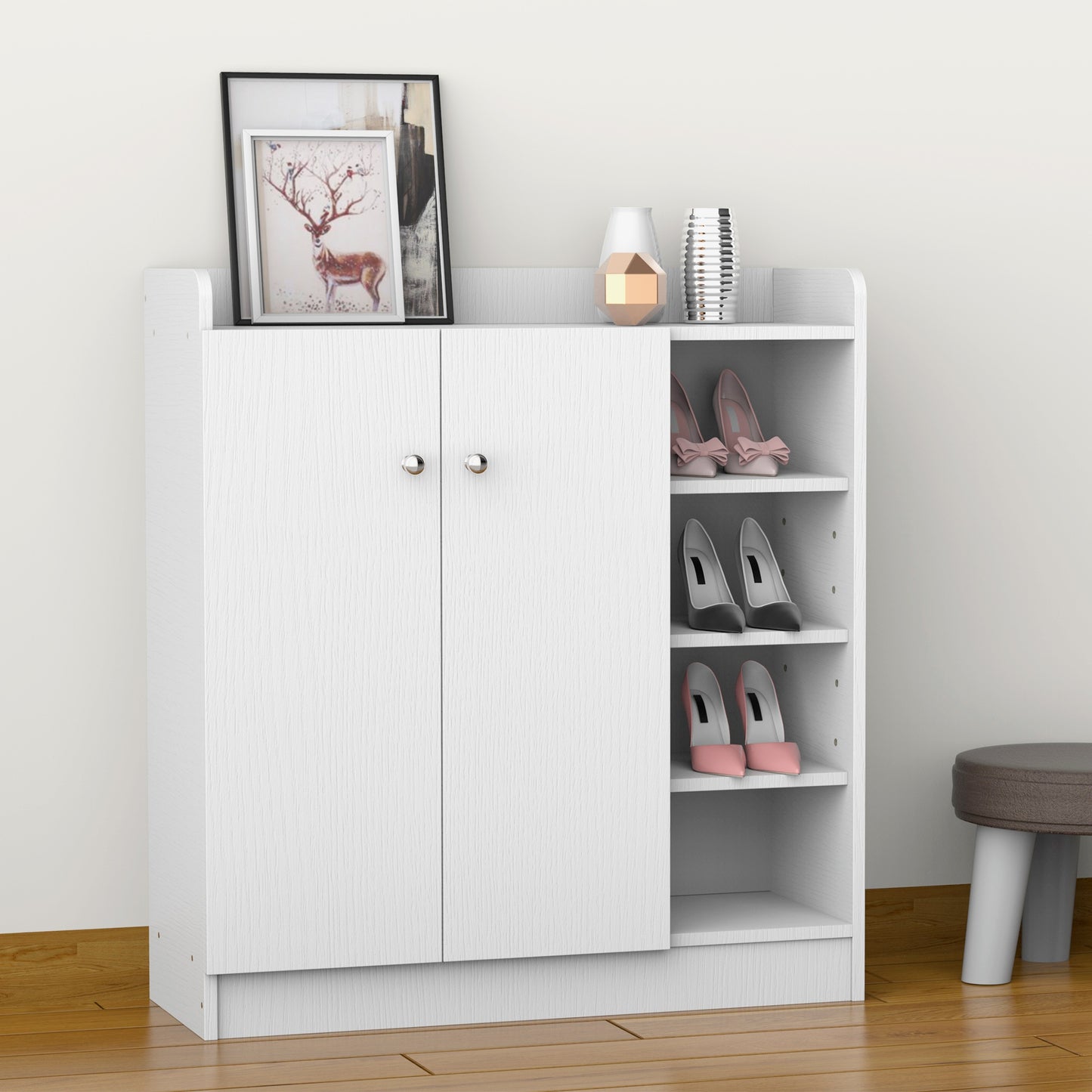 HOMCOM Shoe Storage Cabinet W/Adjustable Shelves-White