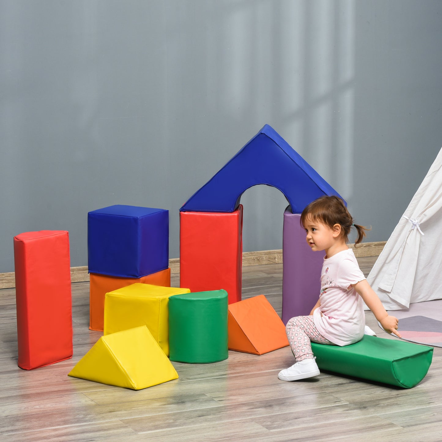 HOMCOM 11 Piece Soft Play Blocks Toy Foam Building and Stacking Blocks for Kids