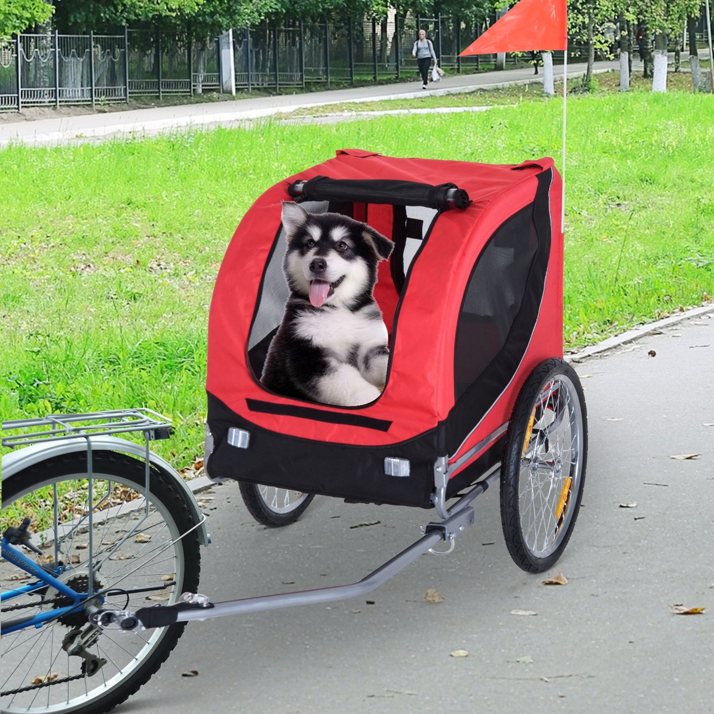 Pawhut Folding Bicycle Pet Trailer W/Removable Cover-Red