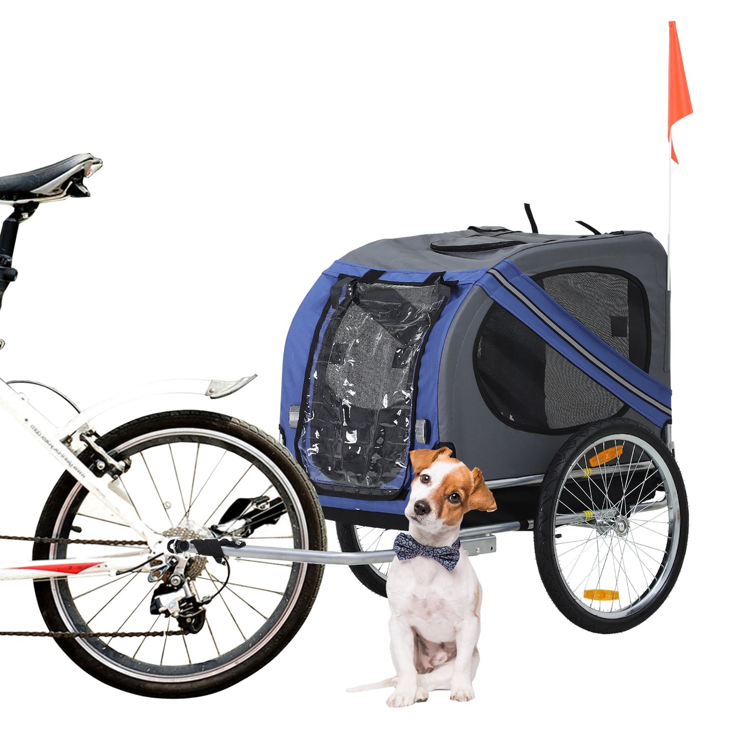 PawHut Dog Bike Trailer Foldable Pet Bike Carrier with Suspension- Blue