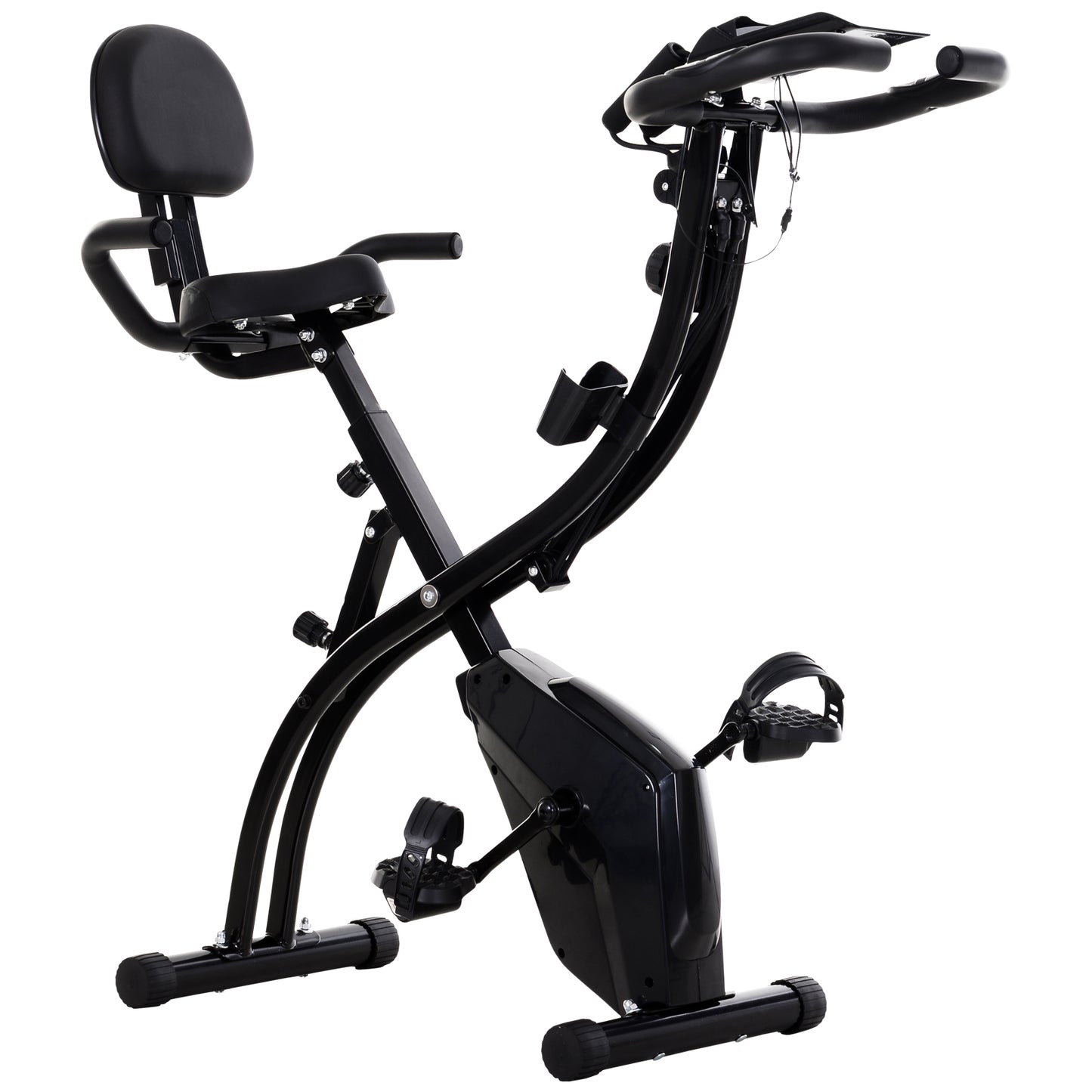 HOMCOM Steel Stationary Bike 2-in-1 Exercise Bike w/ Arm Resistance Bands Black