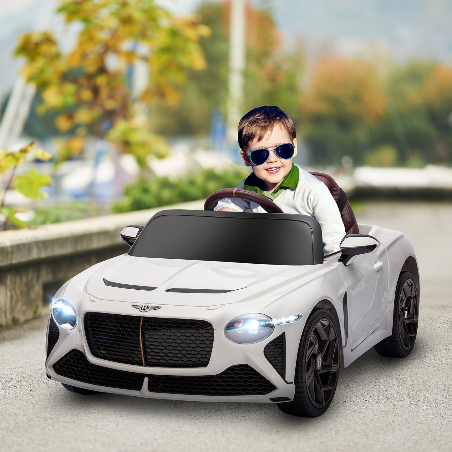 HOMCOM Bentley Bacalar Licensed 12V Kids Electric Ride on Car with Remote Control, Powered Electric Car with Portable Battery, Music, Horn, Lights, Suspension Wheels, for Ages 3-5 Years - White