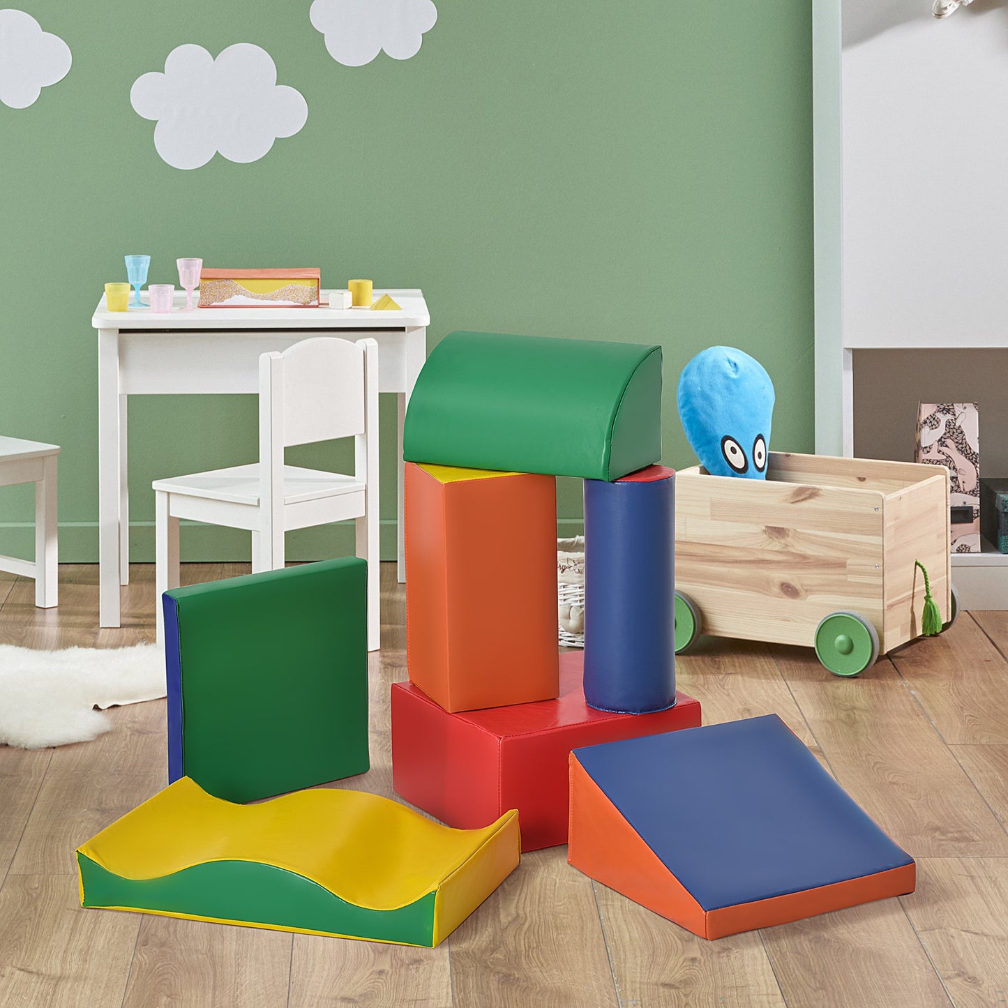 HOMCOM 7 Piece Soft Play Blocks Toy Foam Building and Stacking Blocks for Kids