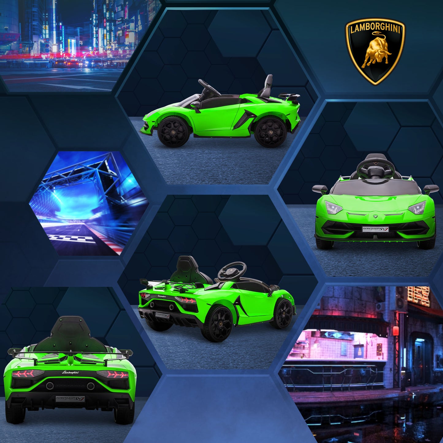 HOMCOM Lamborghini Licensed 12V kids Electric Car w/ Butterfly Doors Remote Music Horn Suspension Green