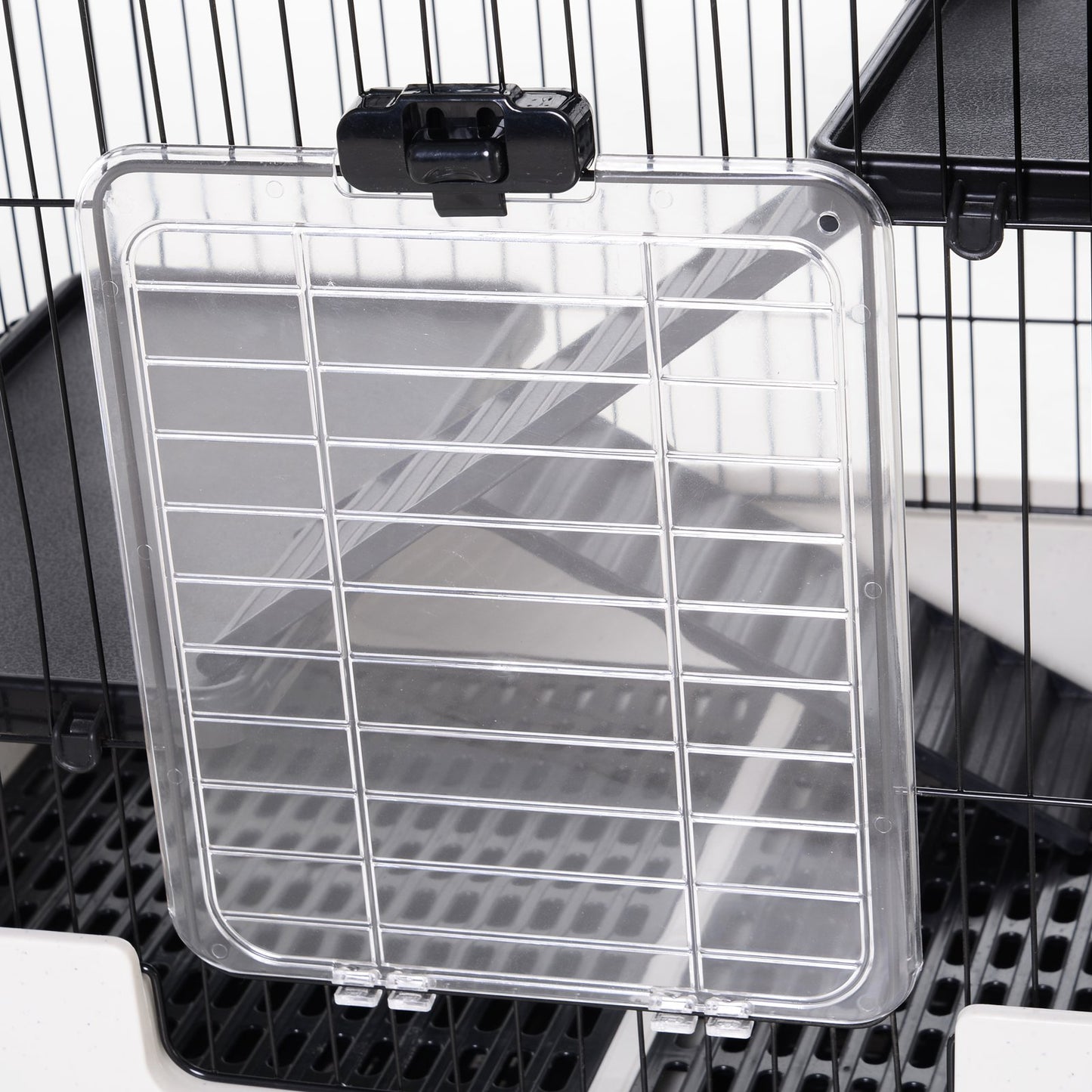 PawHut Metal Wire 3-Tier Small Animal Cage Rabbit Hutch Black/White