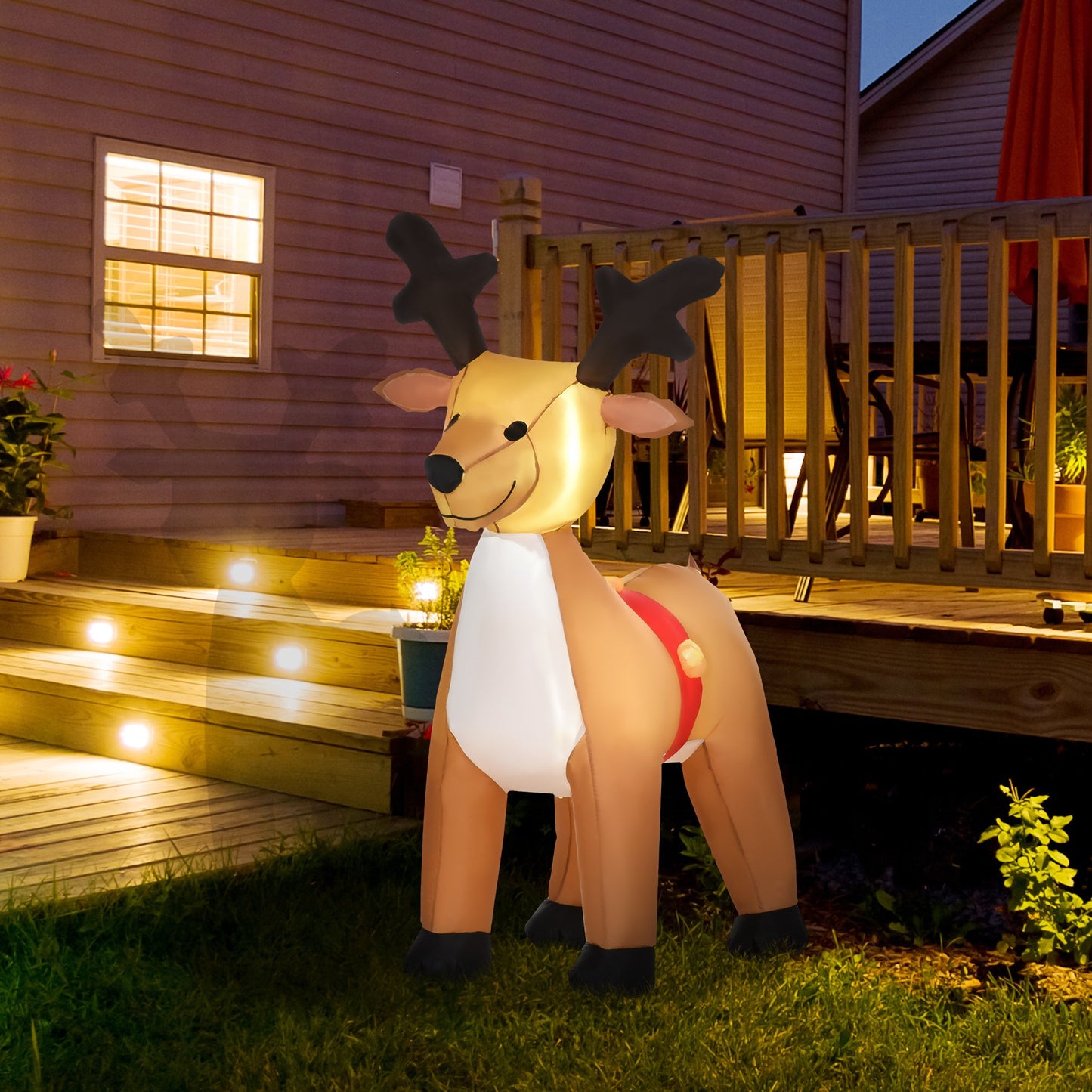 HOMCOM Lighted Christmas Inflatable Reindeer Blow Up Outdoor Decoration for Garden