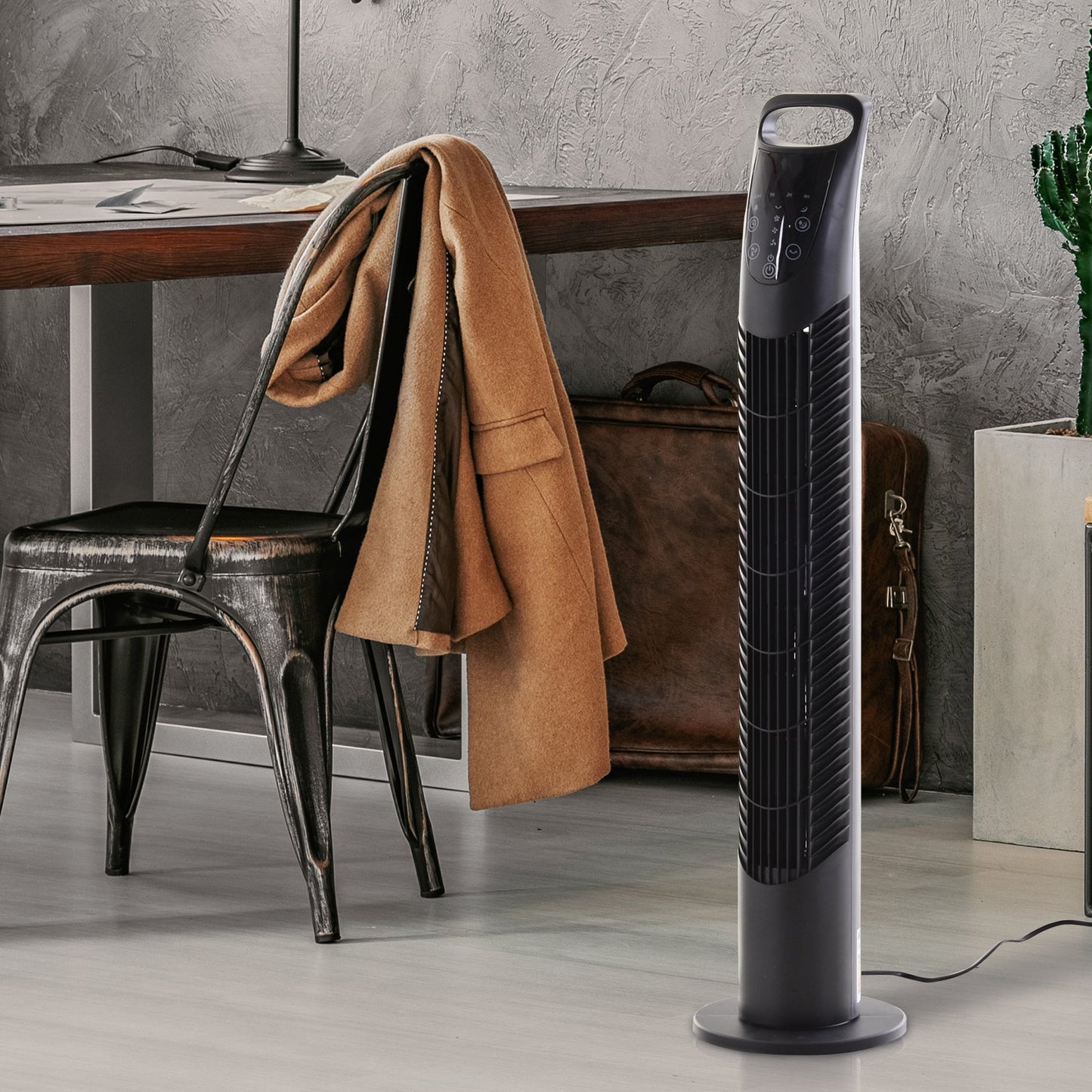 HOMCOM 40W Wind Speed Adjustable ABS Quiet Oscillating Tower Fan w/ Remote Black