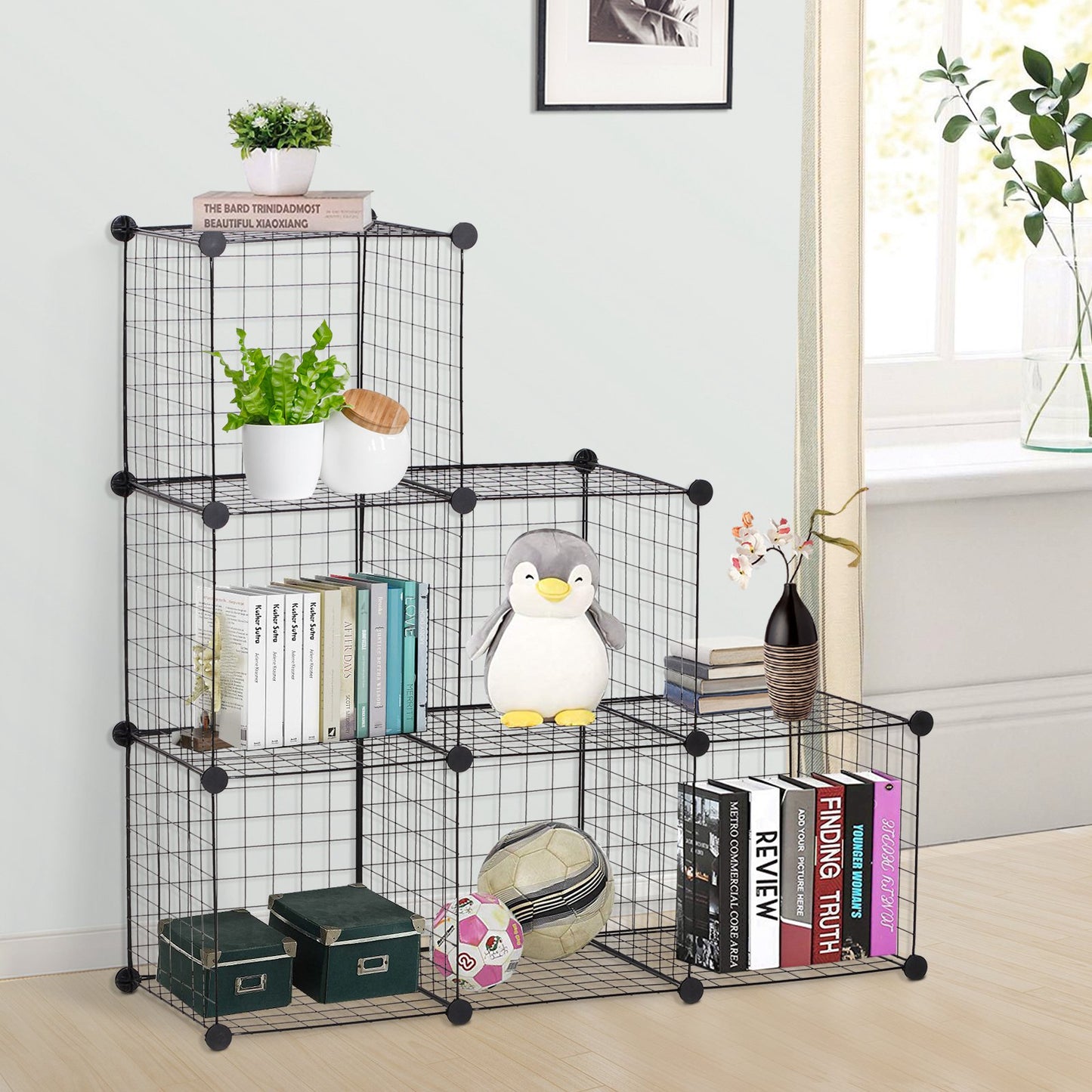 HOMCOM DIY 6 Cube Wire Storage Cabinet Organiser, 111L x 37W x 111Hcm-Black