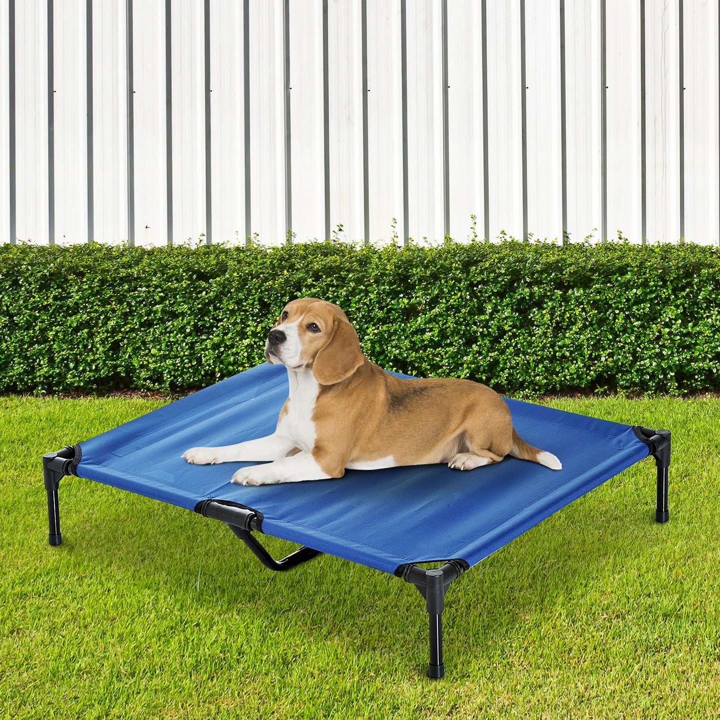 PawHut Large Dogs Portable Elevated Fabric Bed for Camping Outdoors Blue