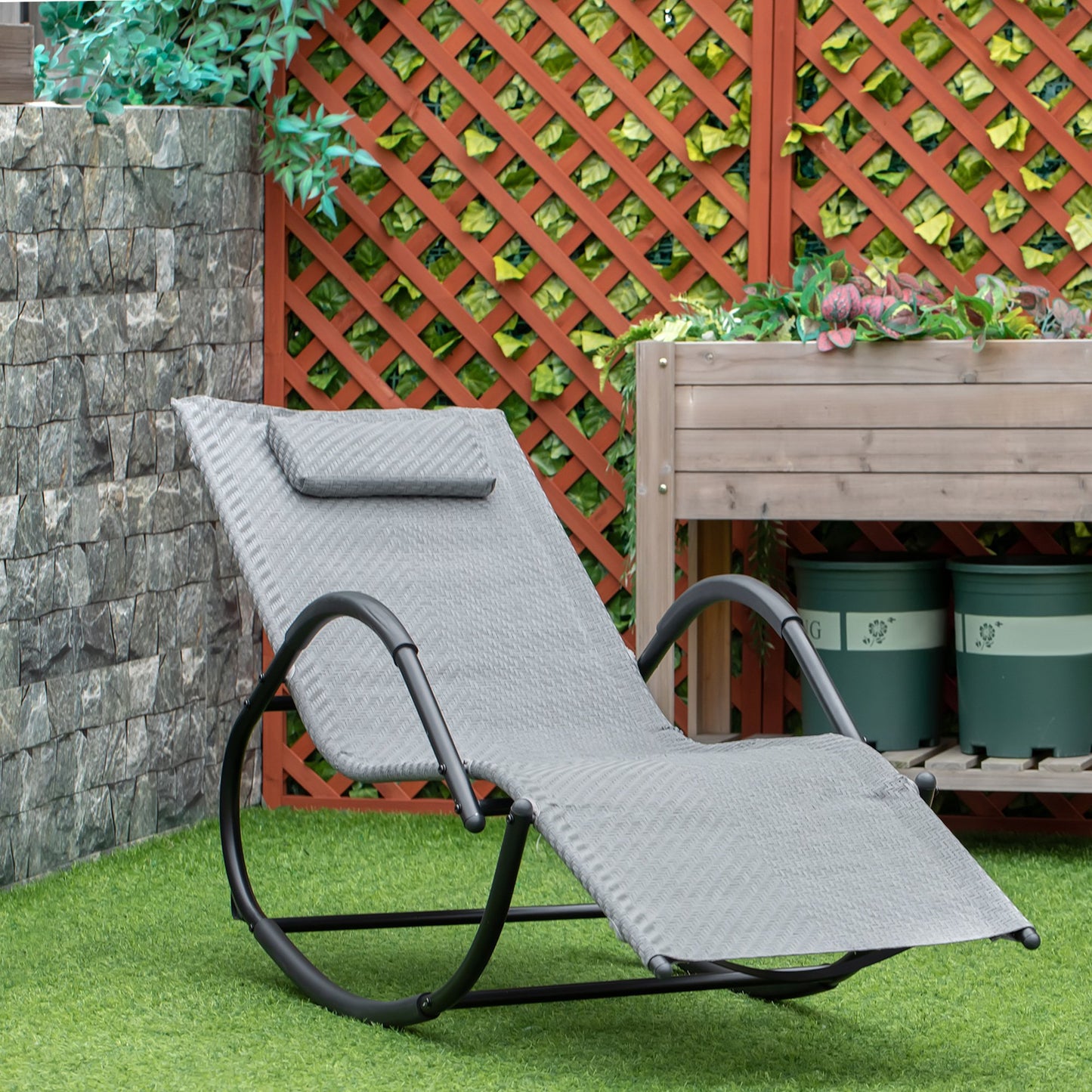 Outsunny Zero Gravity Rocking Lounge Chair w/ Pillow for Indoor & Outdoor Texteline Grey