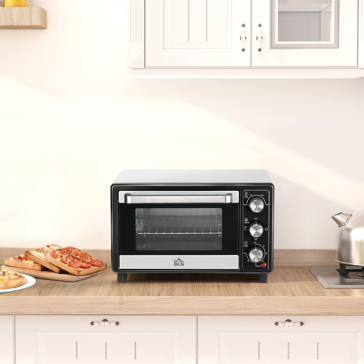 HOMCOM Mini Oven 16L Countertop Electric Grill w/ Adjustable Temperature Timer 1400W