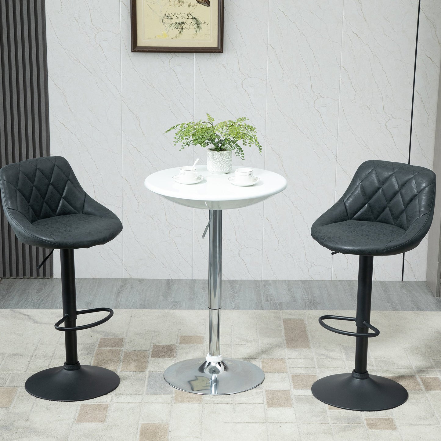 HOMCOM 61 cm Round Indoor Home Pub Bar Table Adjustable Bistro Counter Round Swivel Top