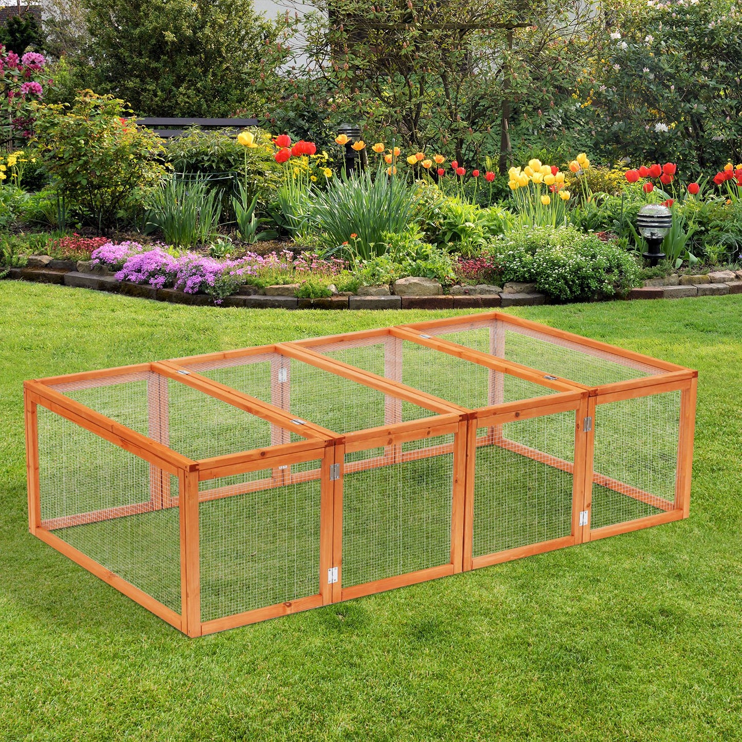Pawhut Rabbit Hutch W/ Mesh Wire, 181Lx100Wx 48H cm-Wood