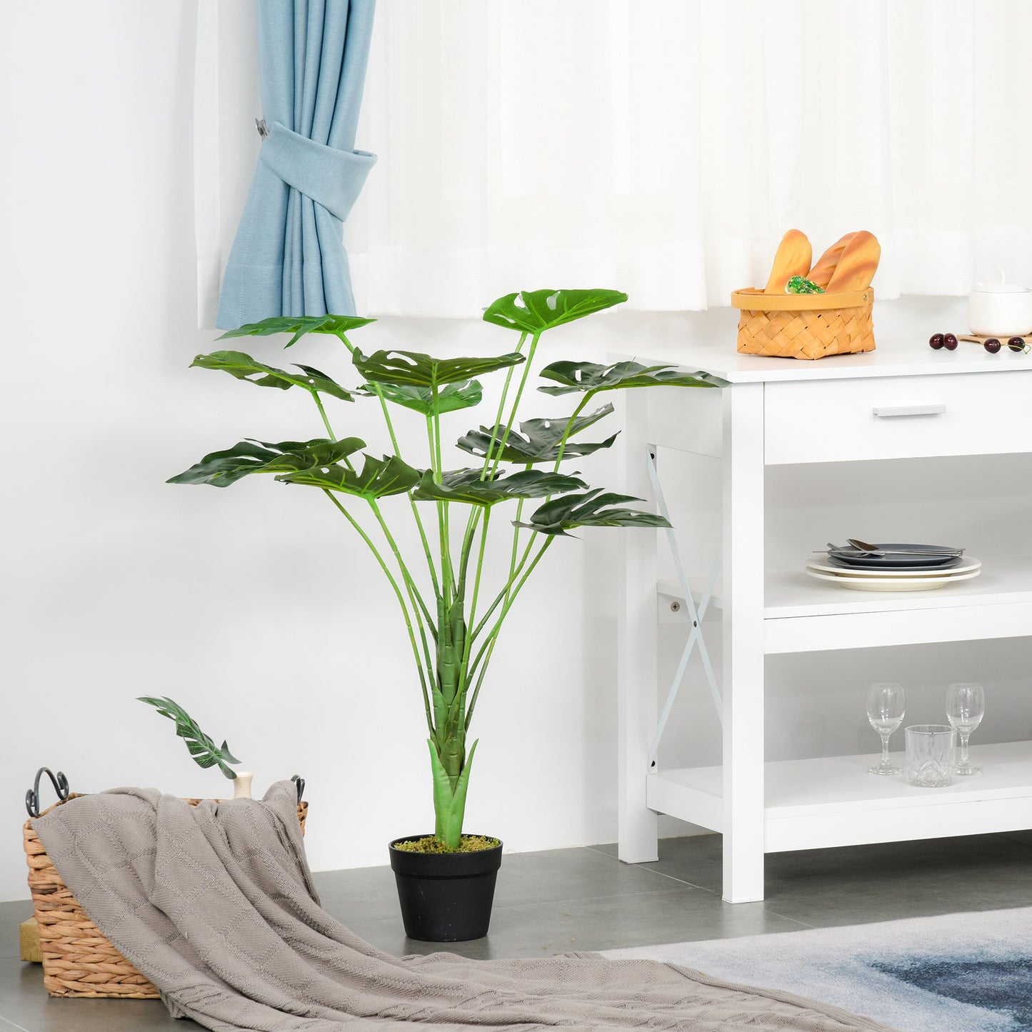 HOMCOM Decorative Artificial Monstera Plants in Pot Fake Plants for Home Indoor Outdoor Decor, 85cm