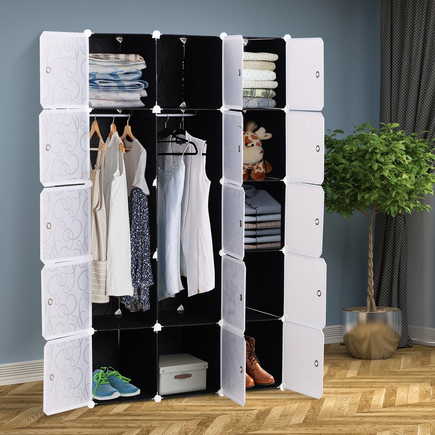 HOMCOM DIY Portable Wardrobe Closet, 111L x 47W x 183Hcm-Black/White