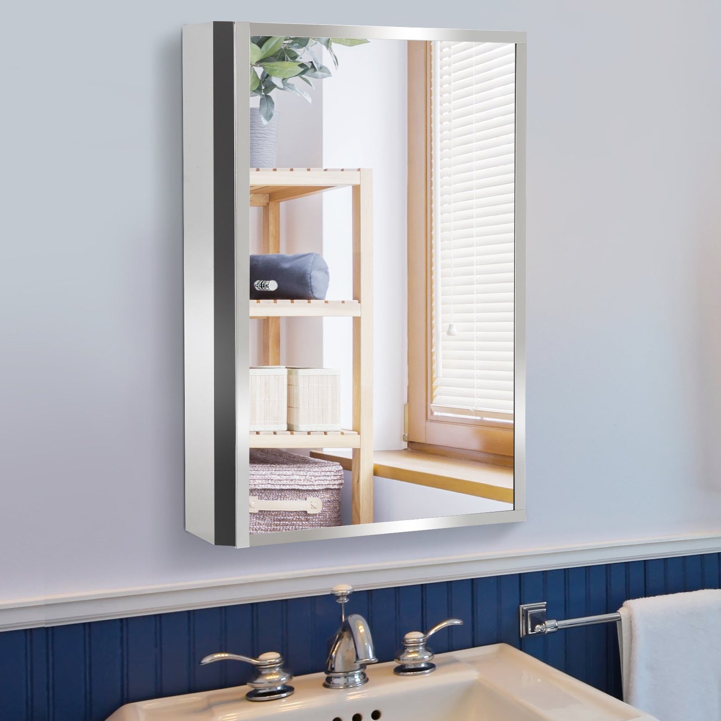 HOMCOM 60L x 40W x 13T cm Stainless Steel Wall Mirror Cabinet-Silver