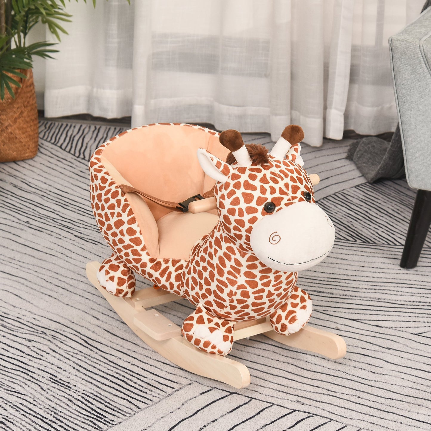 HOMCOM Kids Rocking Horse Toys Giraffe Seat with Sound Toddlers Baby Toy