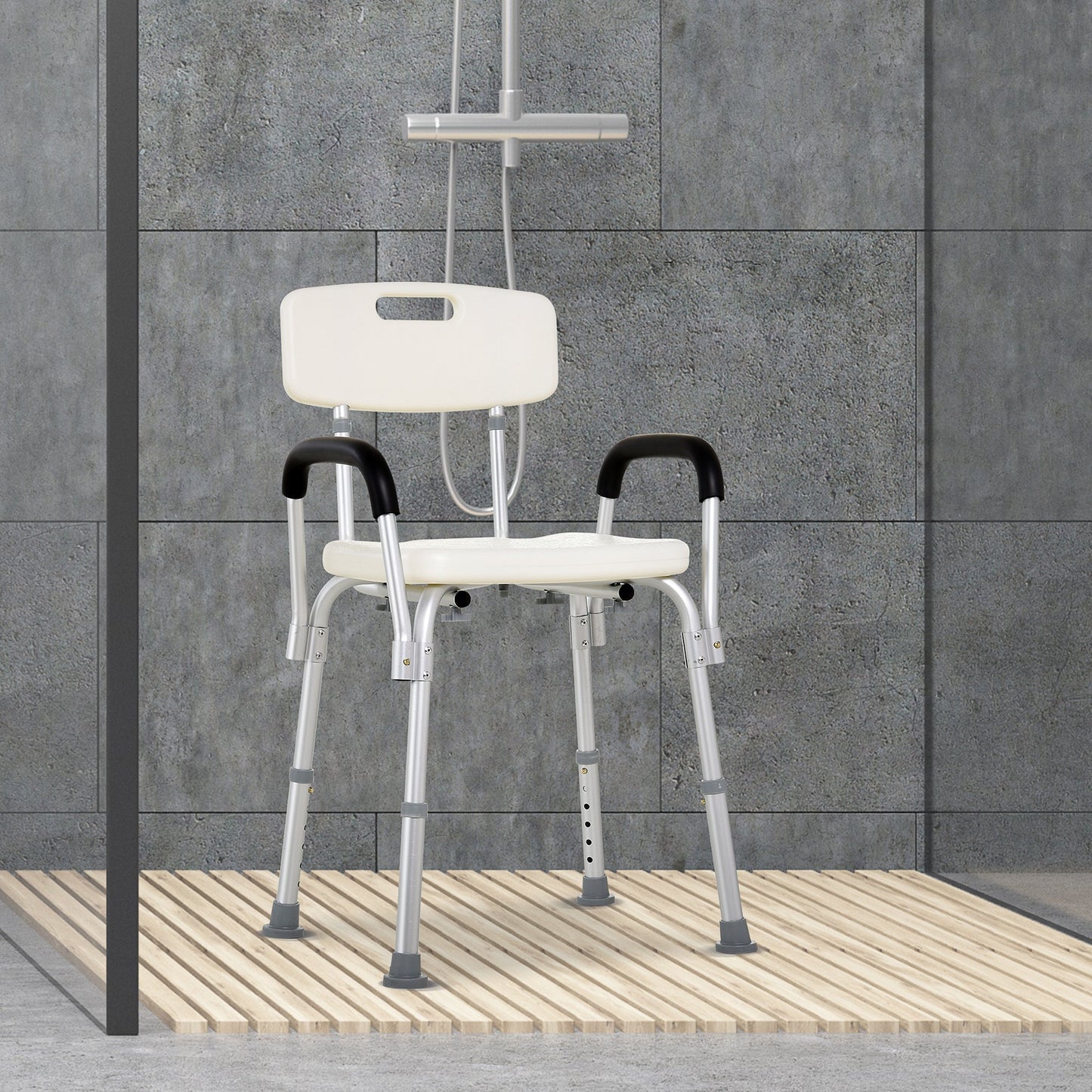 HOMCOM Adjustable Shower Bench with Adjustable Back and Armrest