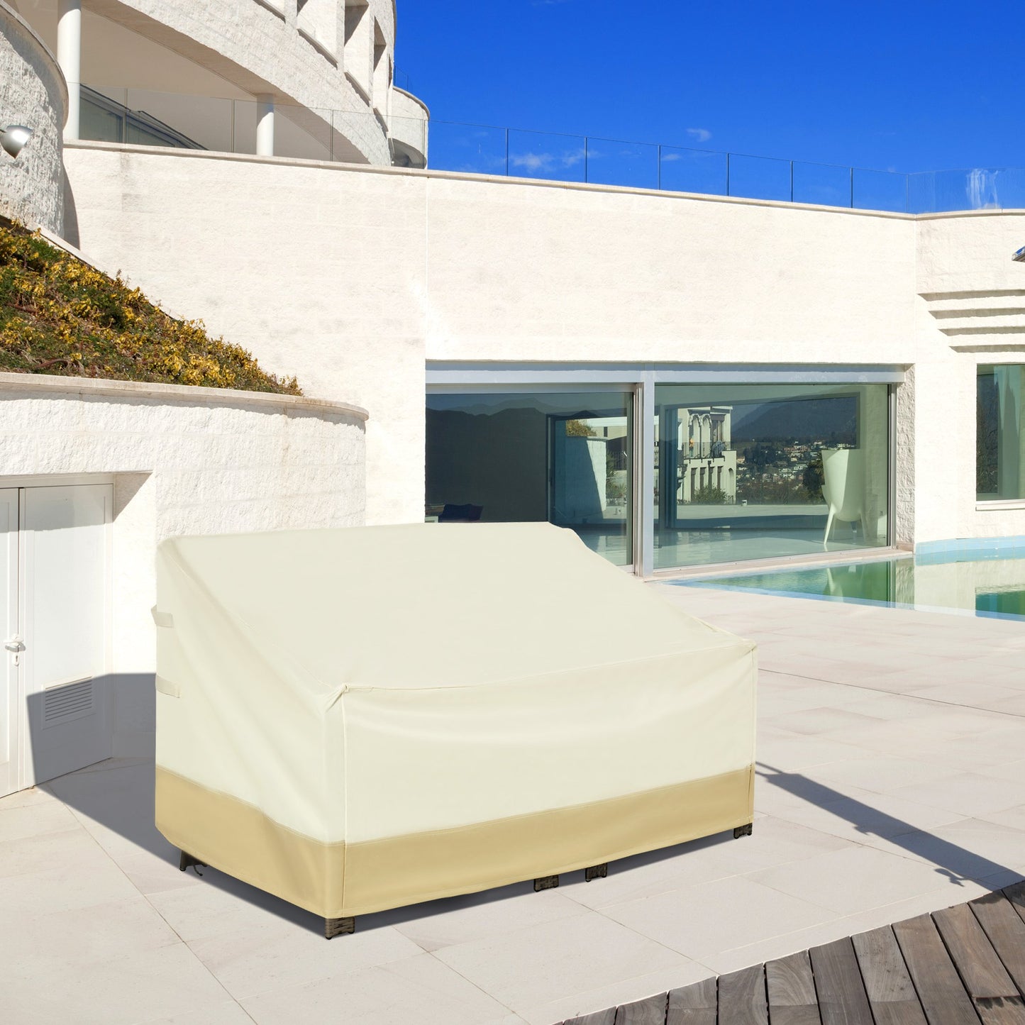 Outsunny Waterproof Furniture Cover For 3 Seat Rattan Sofa, 600D Oxford Cloth, 152Lx87Wx58-79H cm-Beige/Coffee