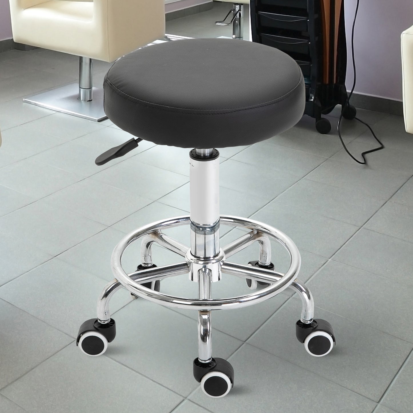 HOMCOM PU Leather Height Adjustable Swivel Salon Chair Salon Stool Black